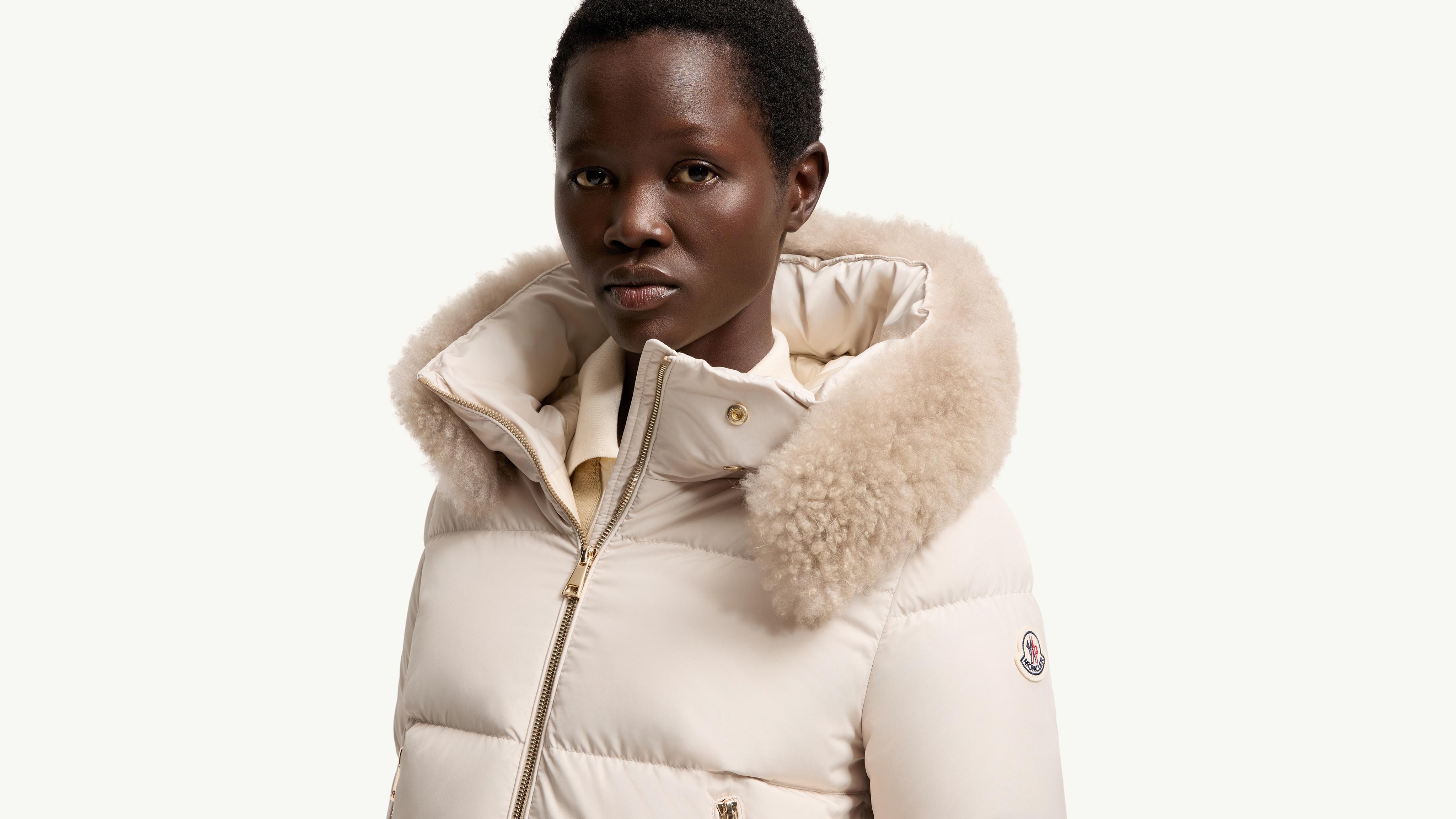 White Laichefur Shearling-Trimmed Short Down Jacket - Short Down