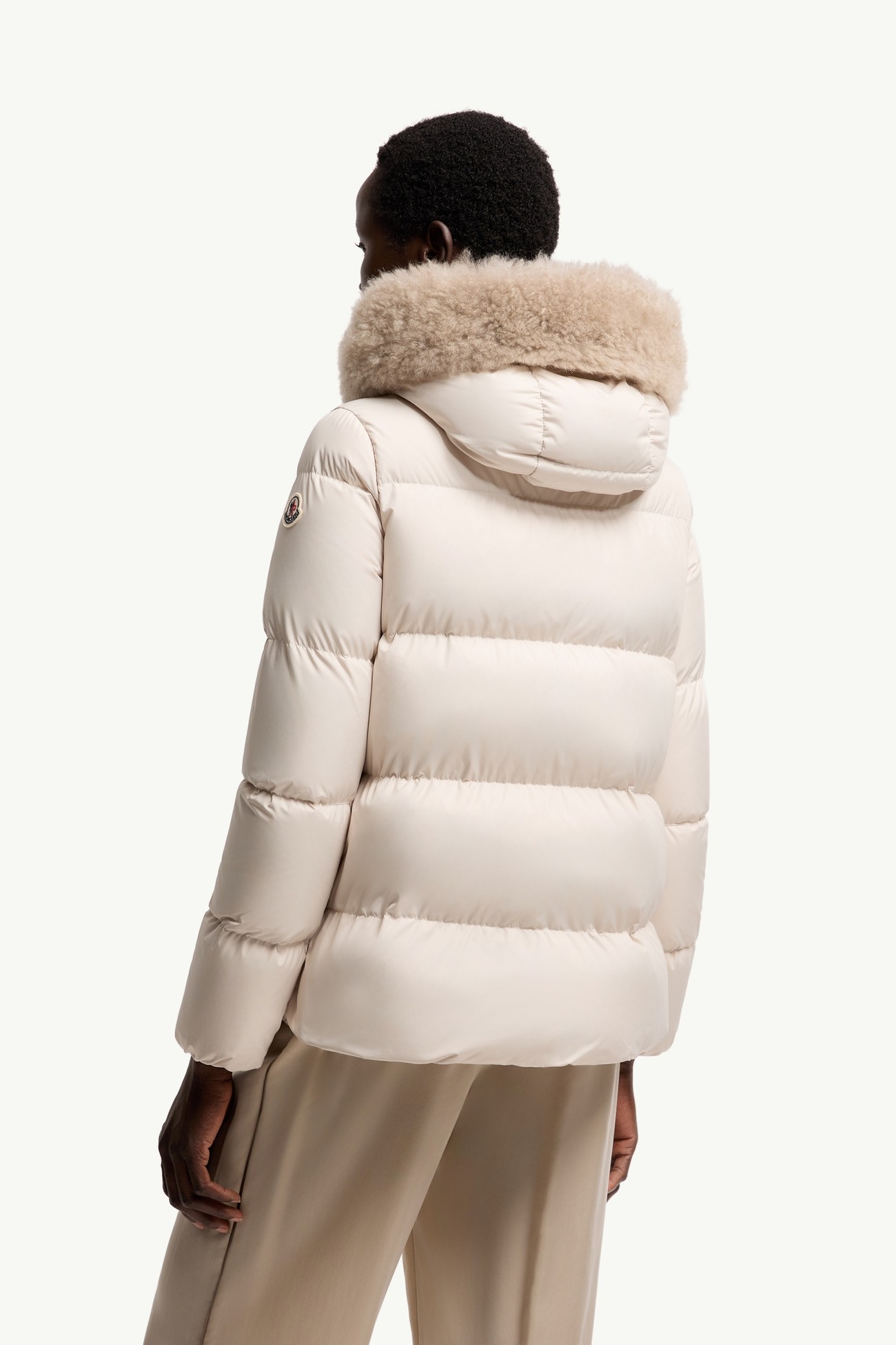 Laichefur Shearling-Trimmed Short Down Jacket Women White Moncler 4