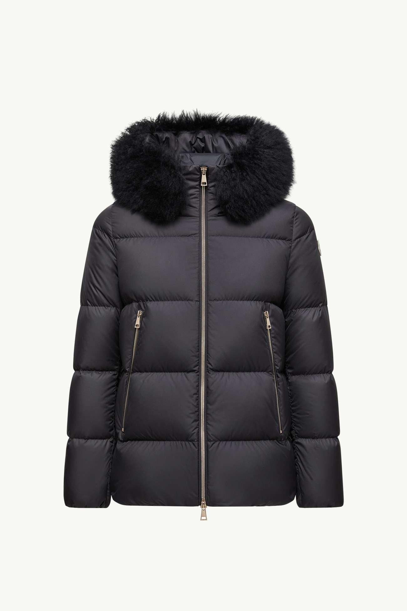 Laichefur Shearling-Trimmed Short Down Jacket Women Black Moncler 2