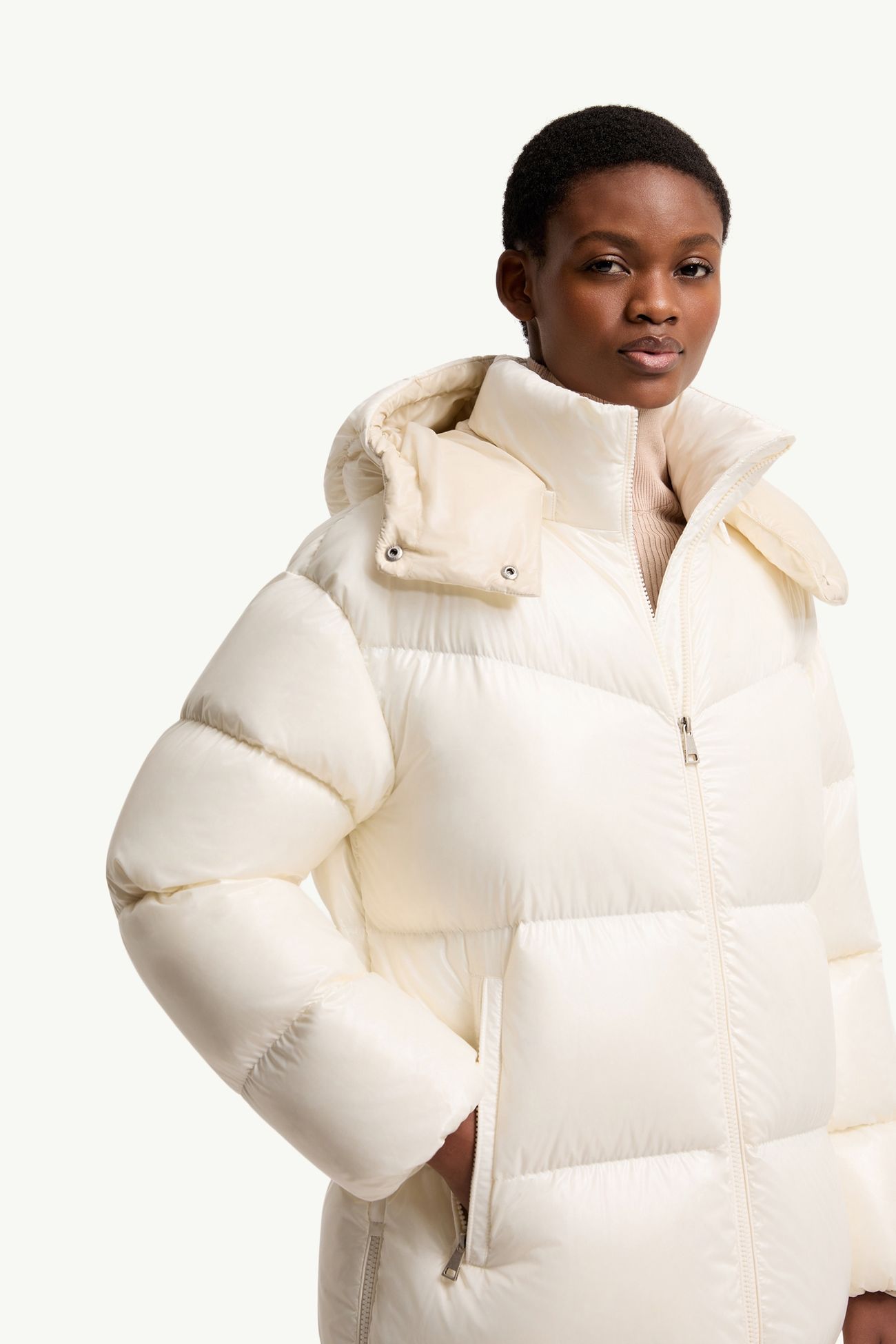 Harfang 후드 롱 다운 코트 여성 화이트 아이보리 Moncler 6