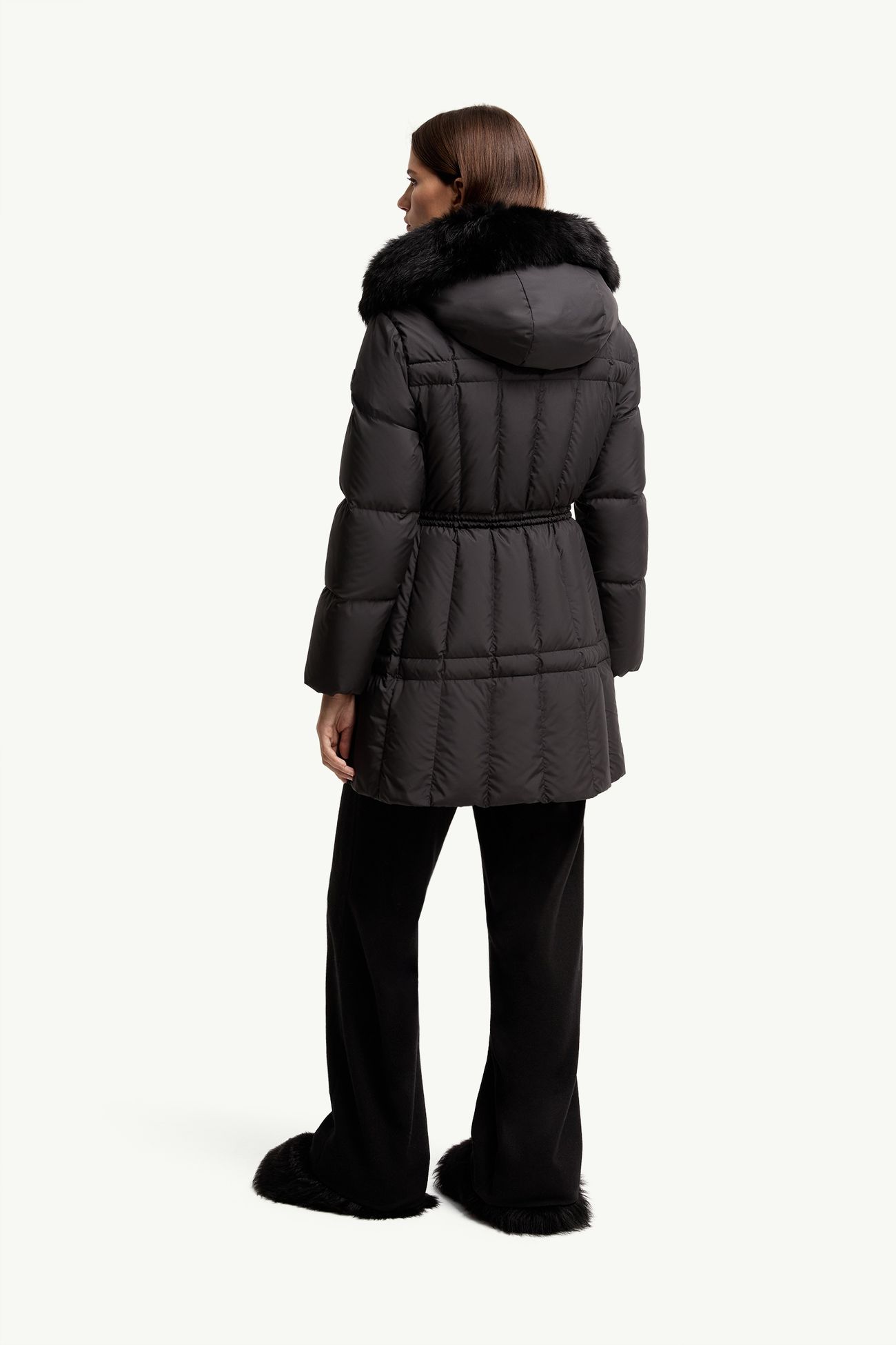 Solennel Shearling Trimmed Hooded Short Down Parka Women Black Moncler 4