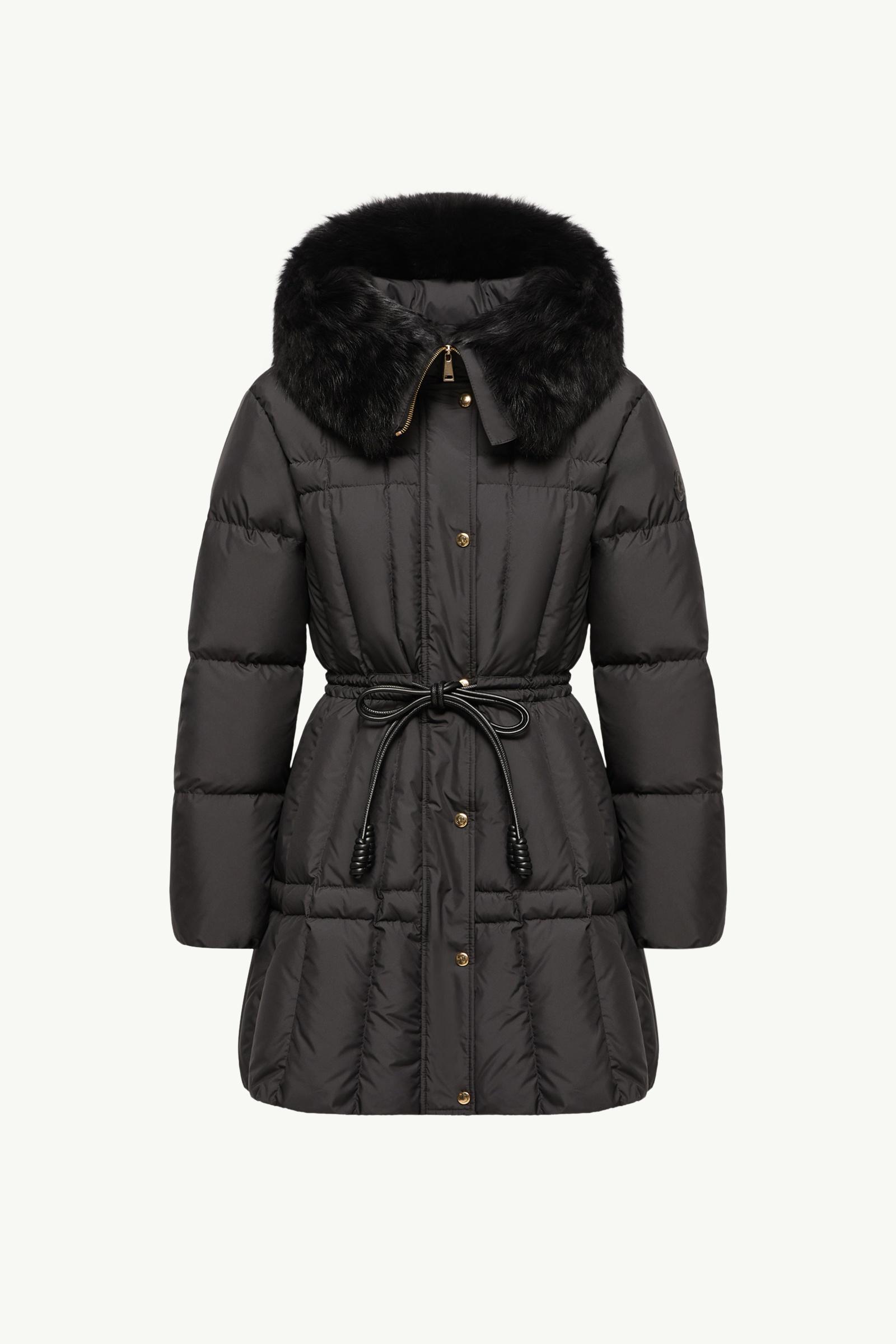 Solennel Shearling Trimmed Hooded Short Down Parka Jacket Women Black Moncler, 1 of 0