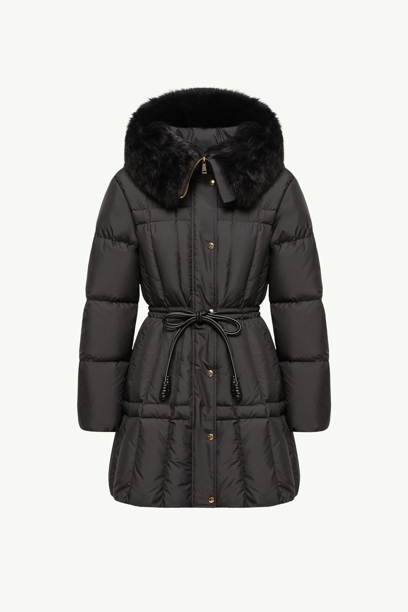Solennel Shearling Trimmed Hooded Short Down Parka Jacket Women Black Moncler 2