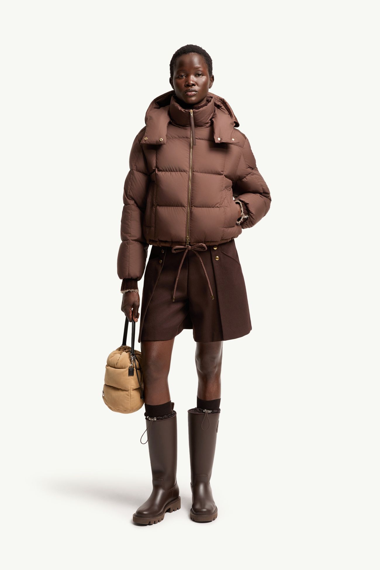 Legerete女士方形绗缝连帽短款羽绒夹克外套 女士 棕色 Moncler 0