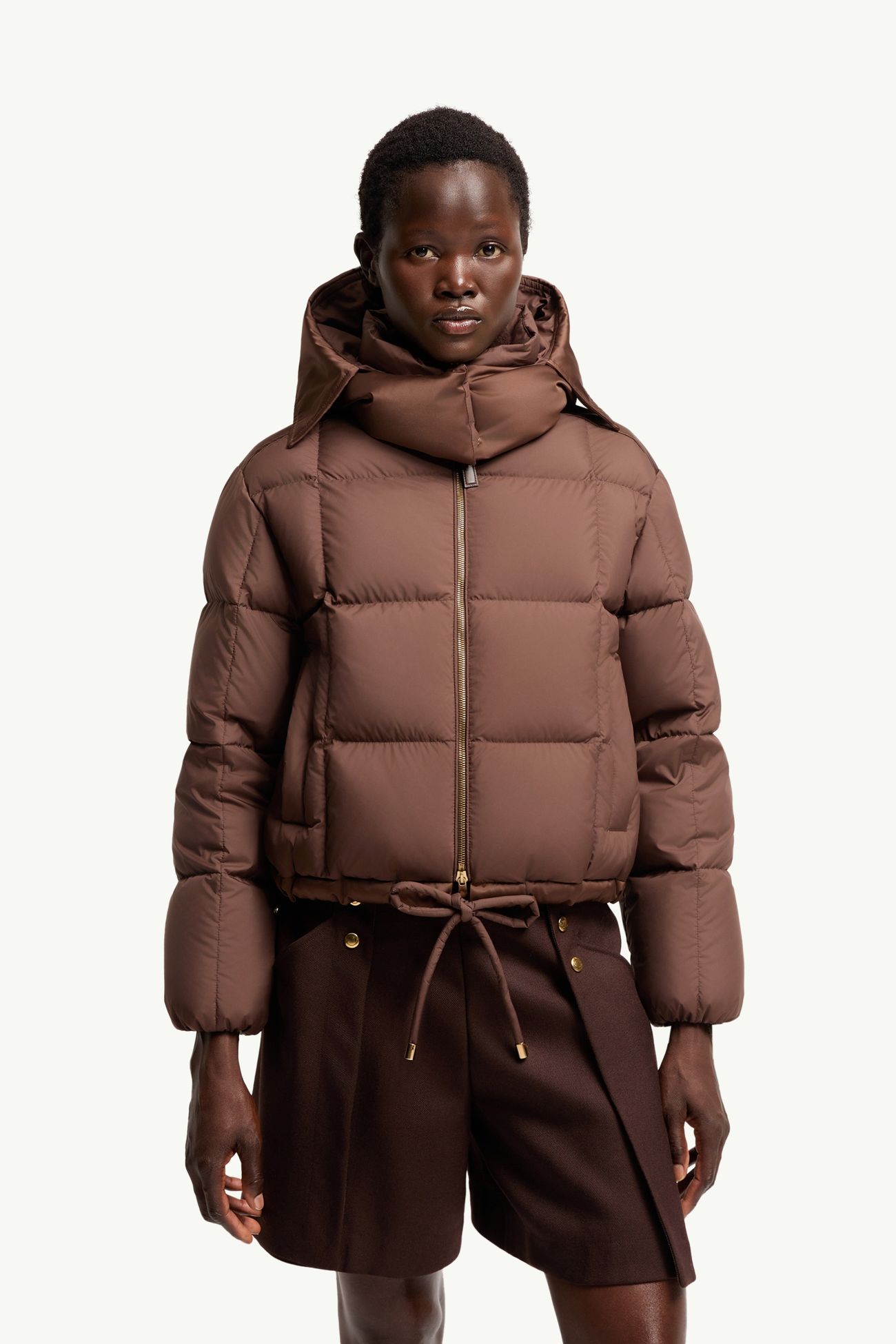 Legerete方形絎縫連帽短身羽絨外套 女士 啡色 Moncler 3