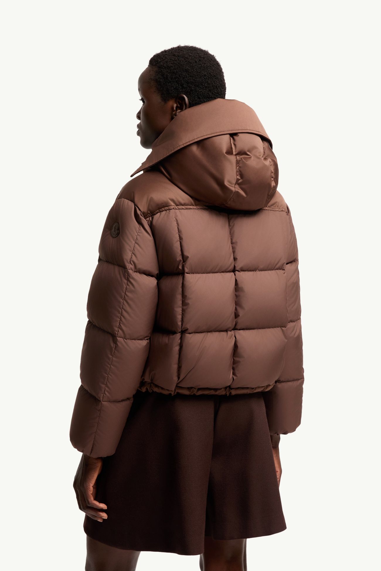 Legerete Square-Quilted Hooded Short Down Jacket Women Brown Moncler 4