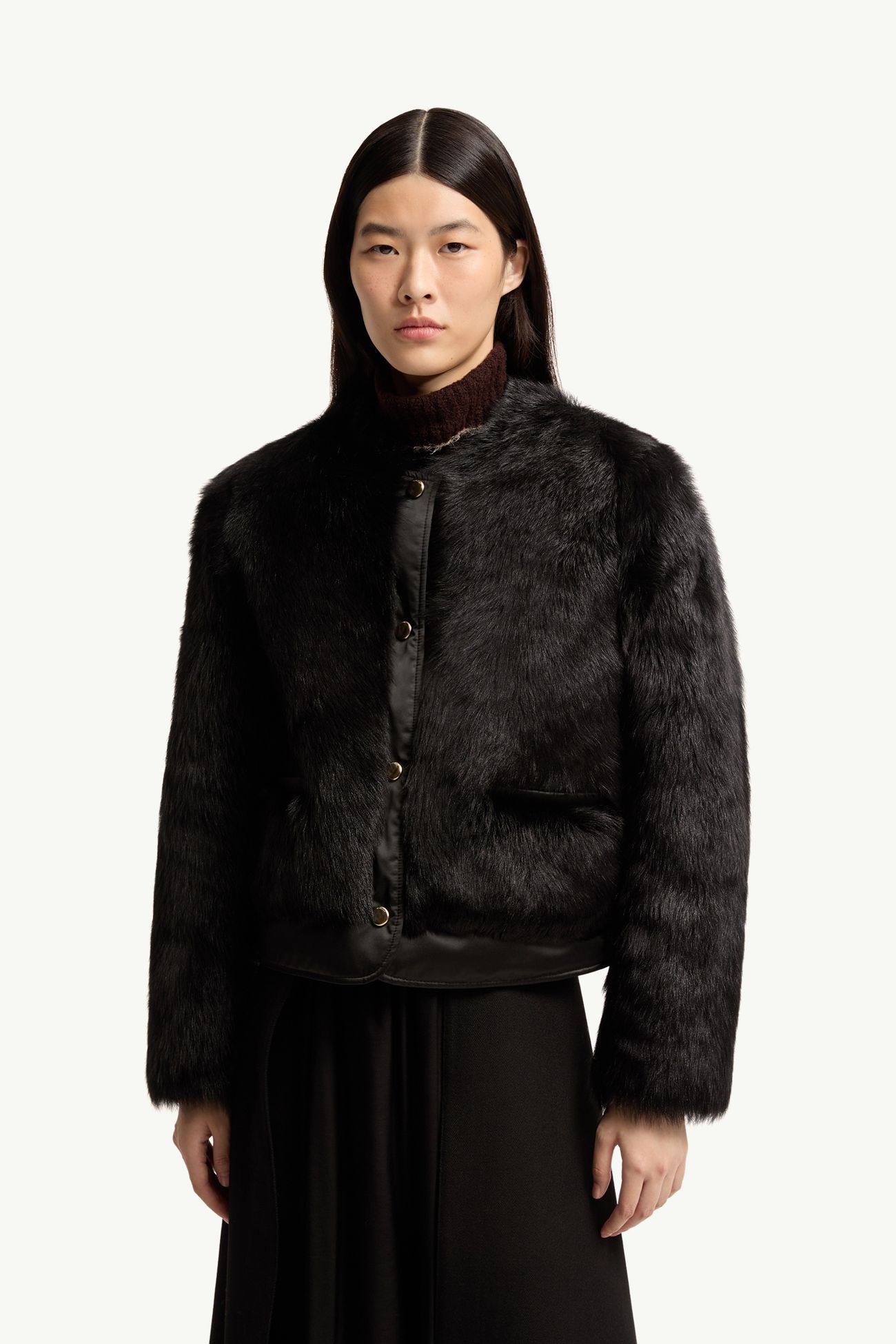 Majestueux Shearling Short Down Jacket Women Black Moncler 3