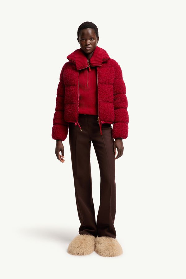 Trascendance Tweed Short Down Jacket Women Red Moncler 0