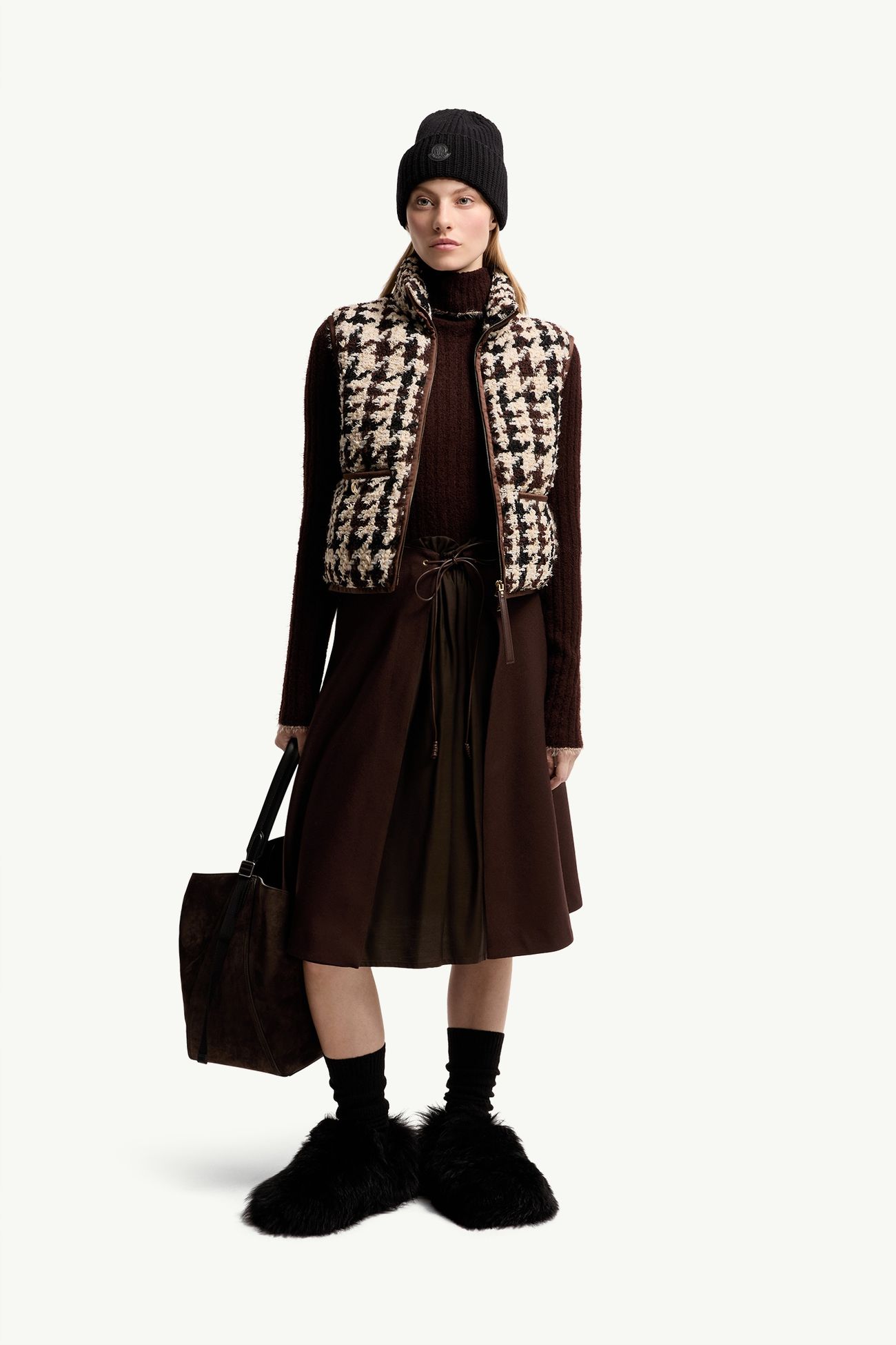 Emotionnalite Tweed-Daunenweste Damen Weiss & Braun Moncler 0