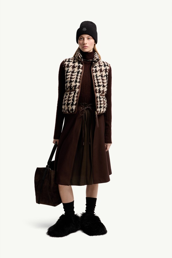 Emotionnalite Tweed-Daunenweste Damen Weiss & Braun Moncler 0