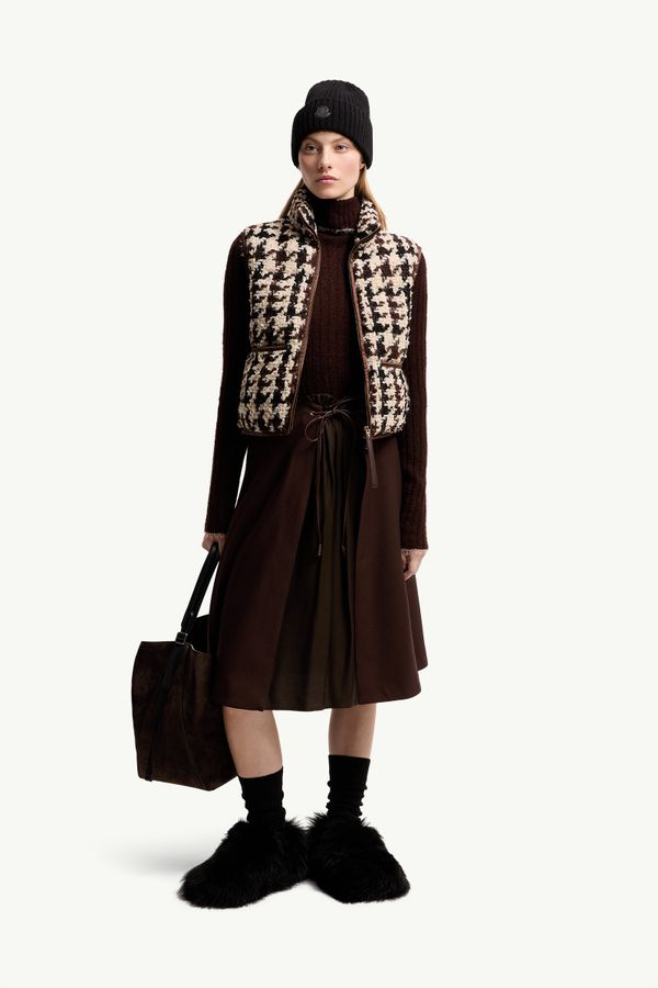 Emotionnalite Tweed Down Vest Women White & Brown Moncler 0