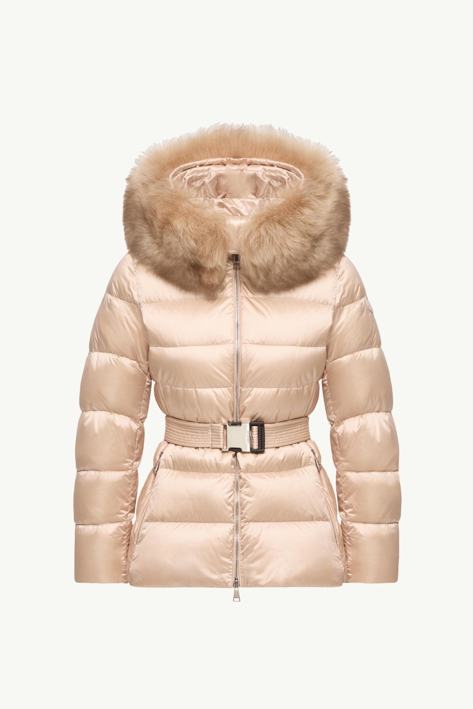 Light Pink Cupidones Hooded Shearling-Trimmed Short Down Jacket