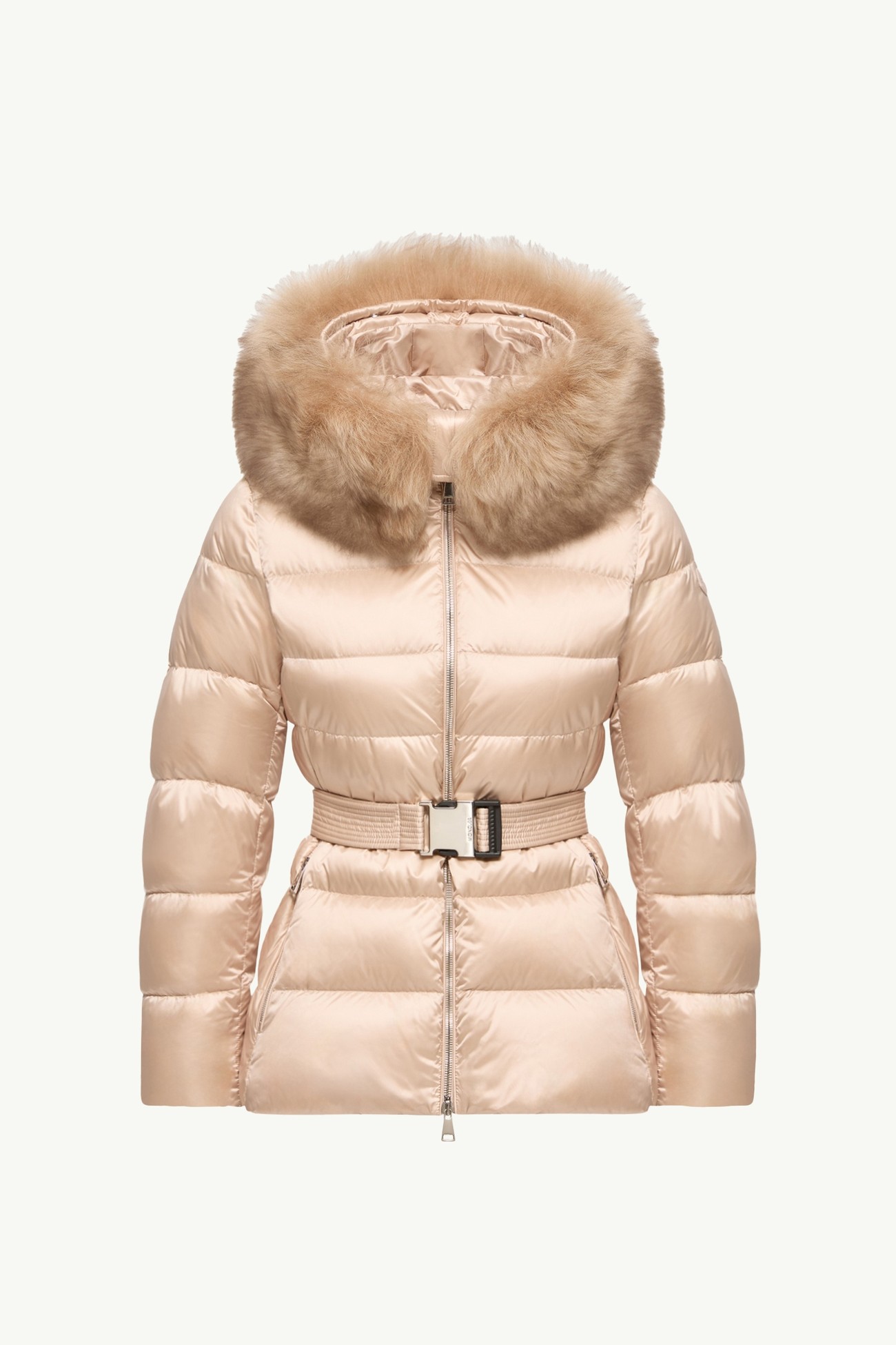 Piumino corto Cupidones con cappuccio e orlo in shearling Donna Rosa Chiaro Moncler 2