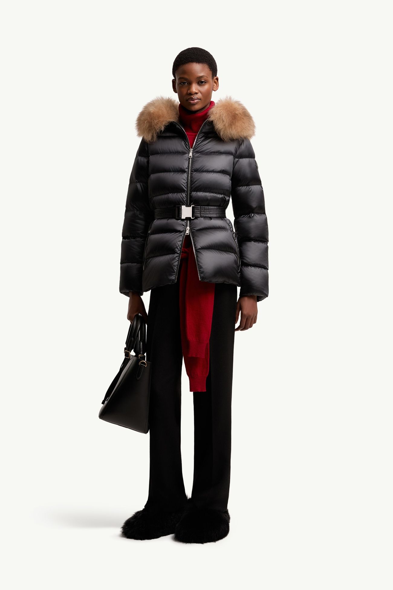 Cupidones kurze Daunenjacke mit Shearling-Besatz Damen Schwarz & Beige Moncler 0