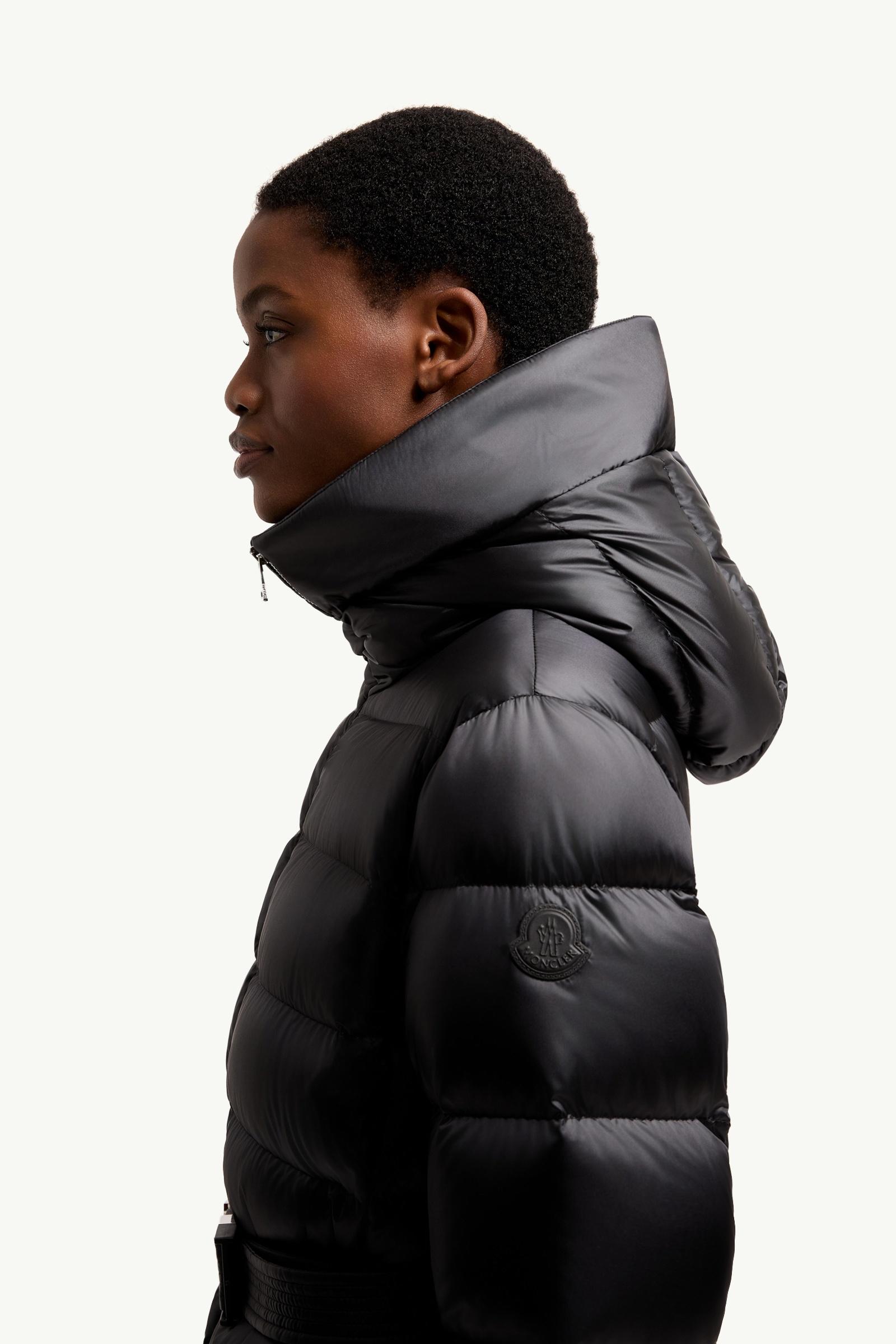 Black & Beige Cupidones Hooded Shearling-Trimmed Short Down Jacket