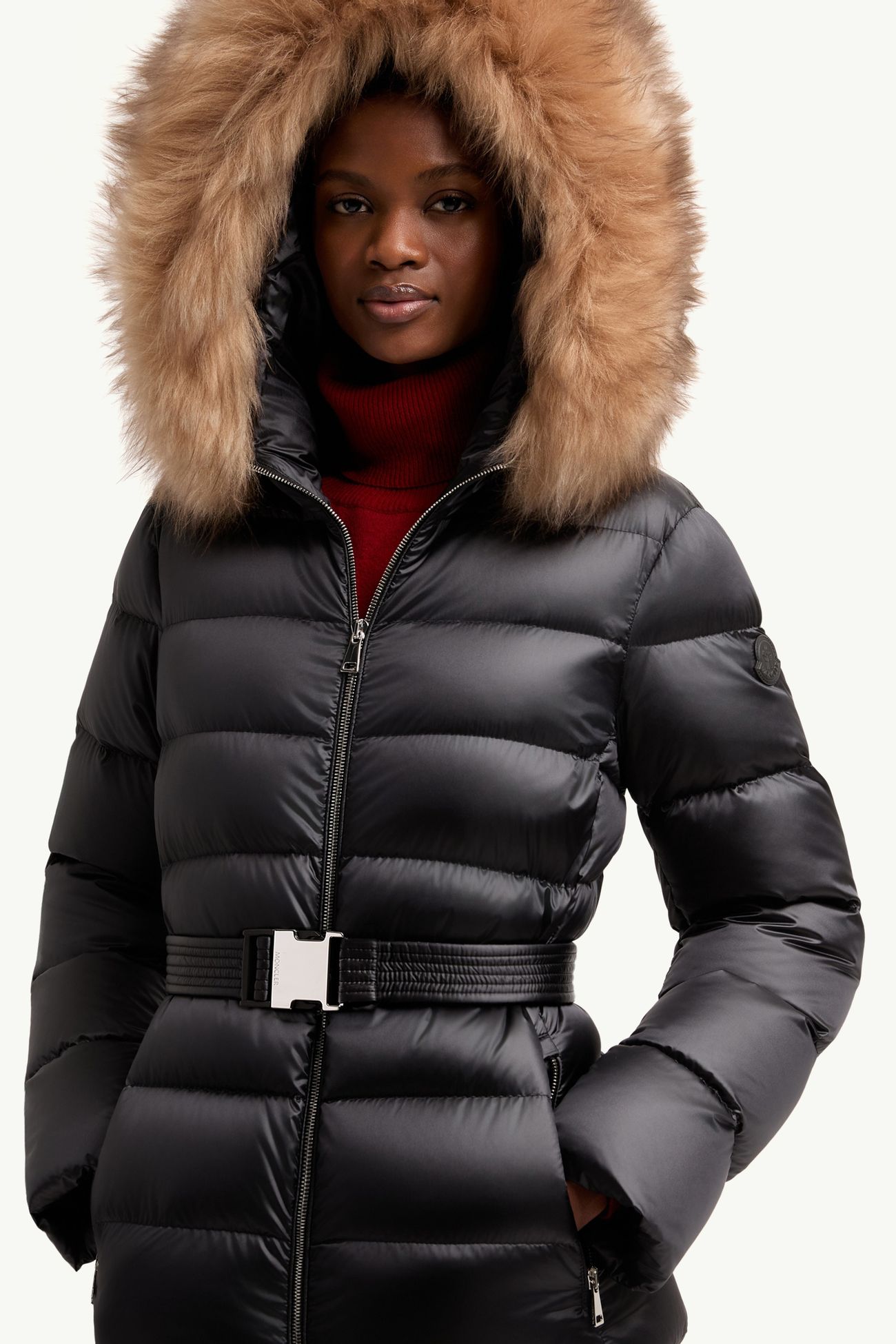 Cupidones kurze Daunenjacke mit Shearling-Besatz Damen Schwarz & Beige Moncler 5