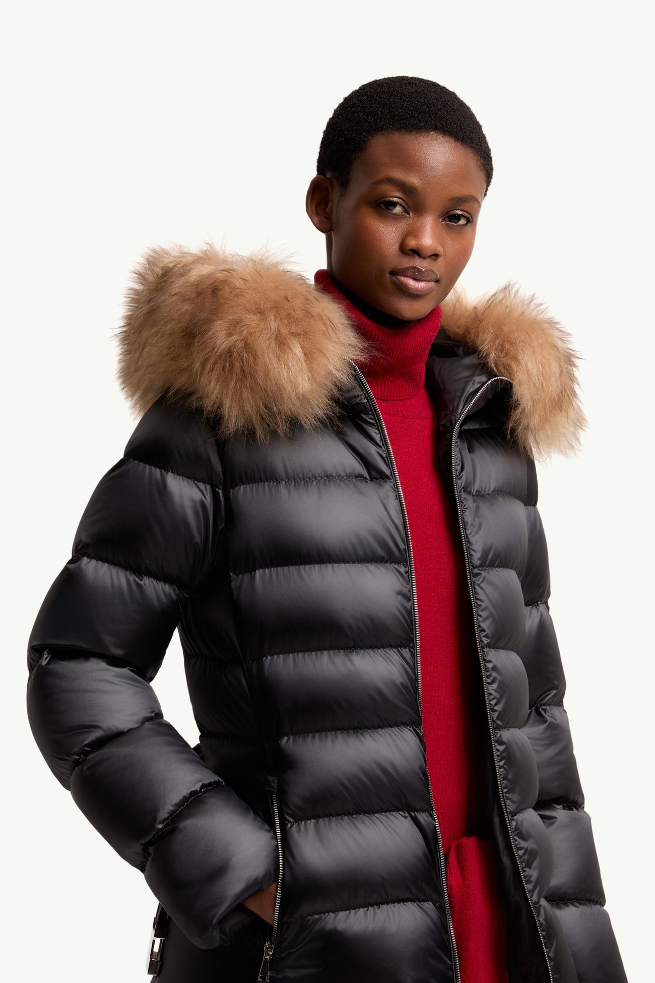 Cupidones Shearling-Trimmed Short Down Jacket Women Black & Beige Moncler 7