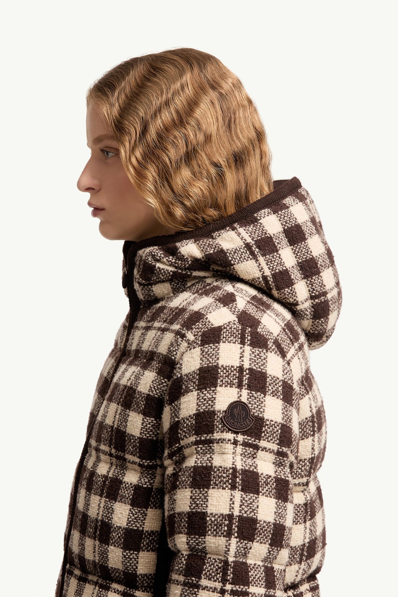 Abstraction連帽羊毛混紡短身羽絨外套 女士 Brown & White Moncler 1