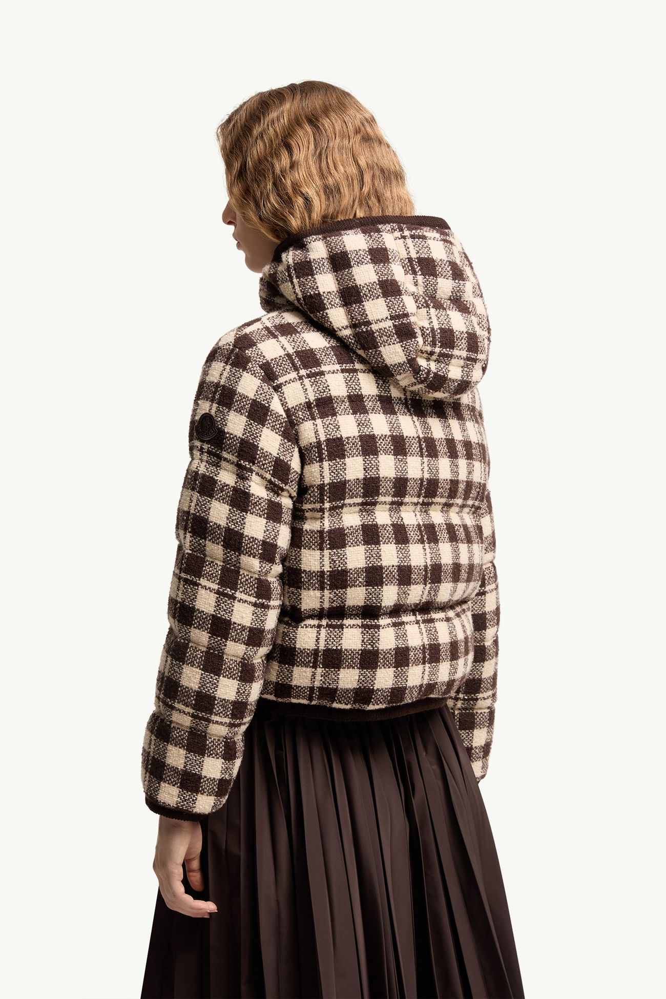 Abstraction Hooded Wool Blend Short Down Jacket Women Brown & White Moncler 4