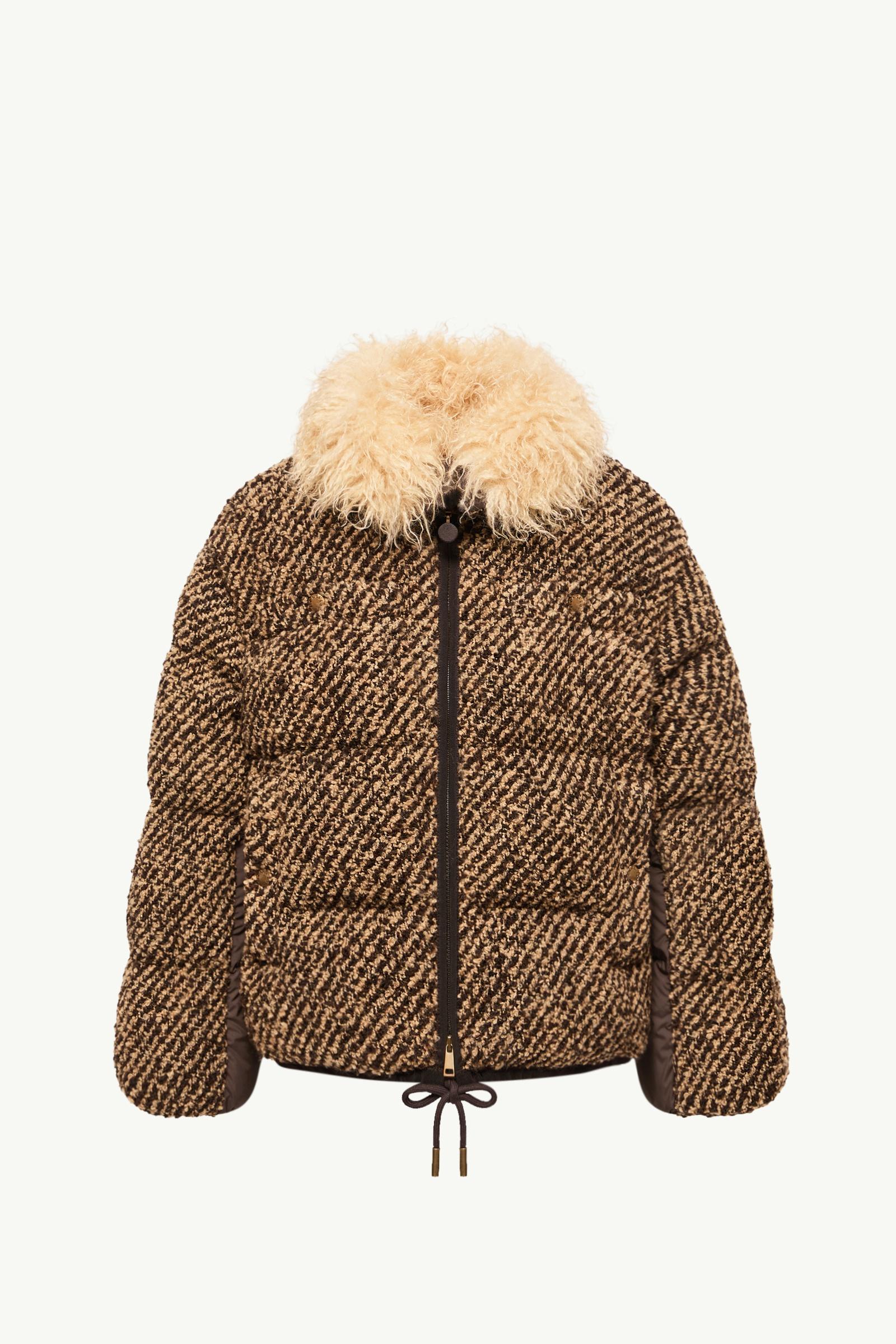 Brown Dynamique Bouclé Short Down Jacket - Short Down Jackets for
