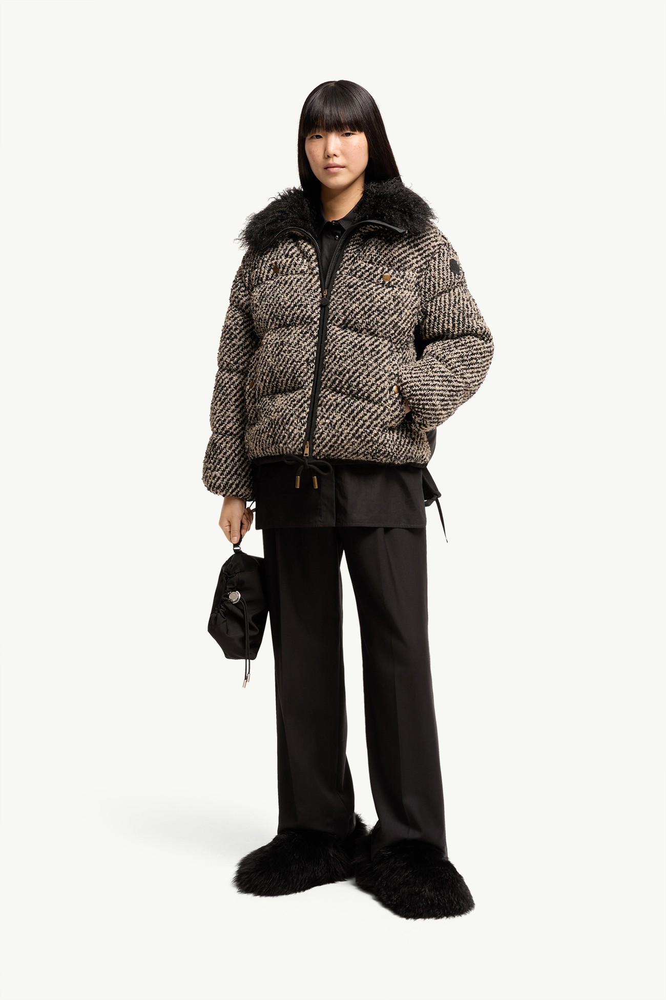 Dynamique Bouclé Short Down Jacket Women Dark Gray Moncler 0
