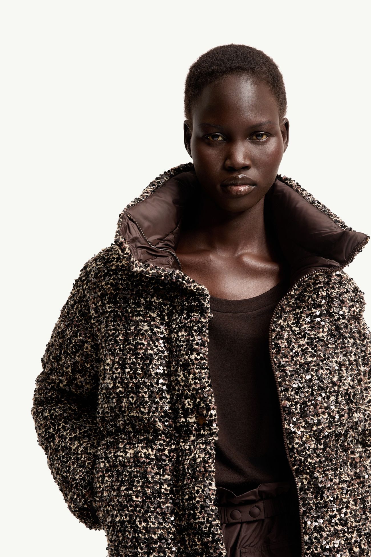 Poetique 2-in-1 Short Sequin Down Jacket Women Brown Moncler 6