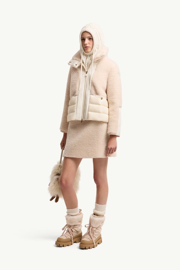Plumífero corto efecto peluche con capucha Glorieux Mujer Blanco Marfil Moncler 0