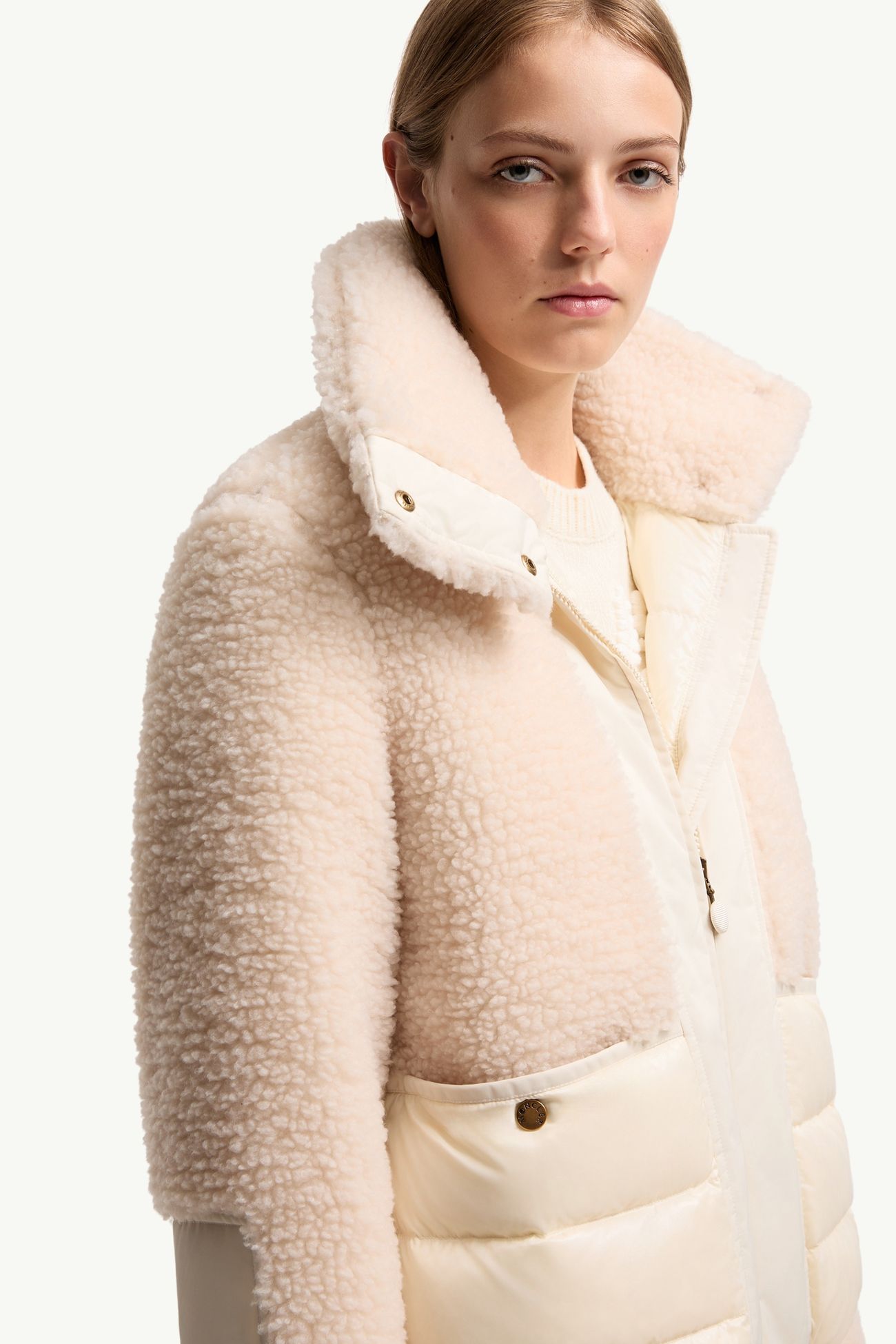 Doudoune courte à capuche en teddy Glorieux Femmes Blanc Ivoire Moncler 5