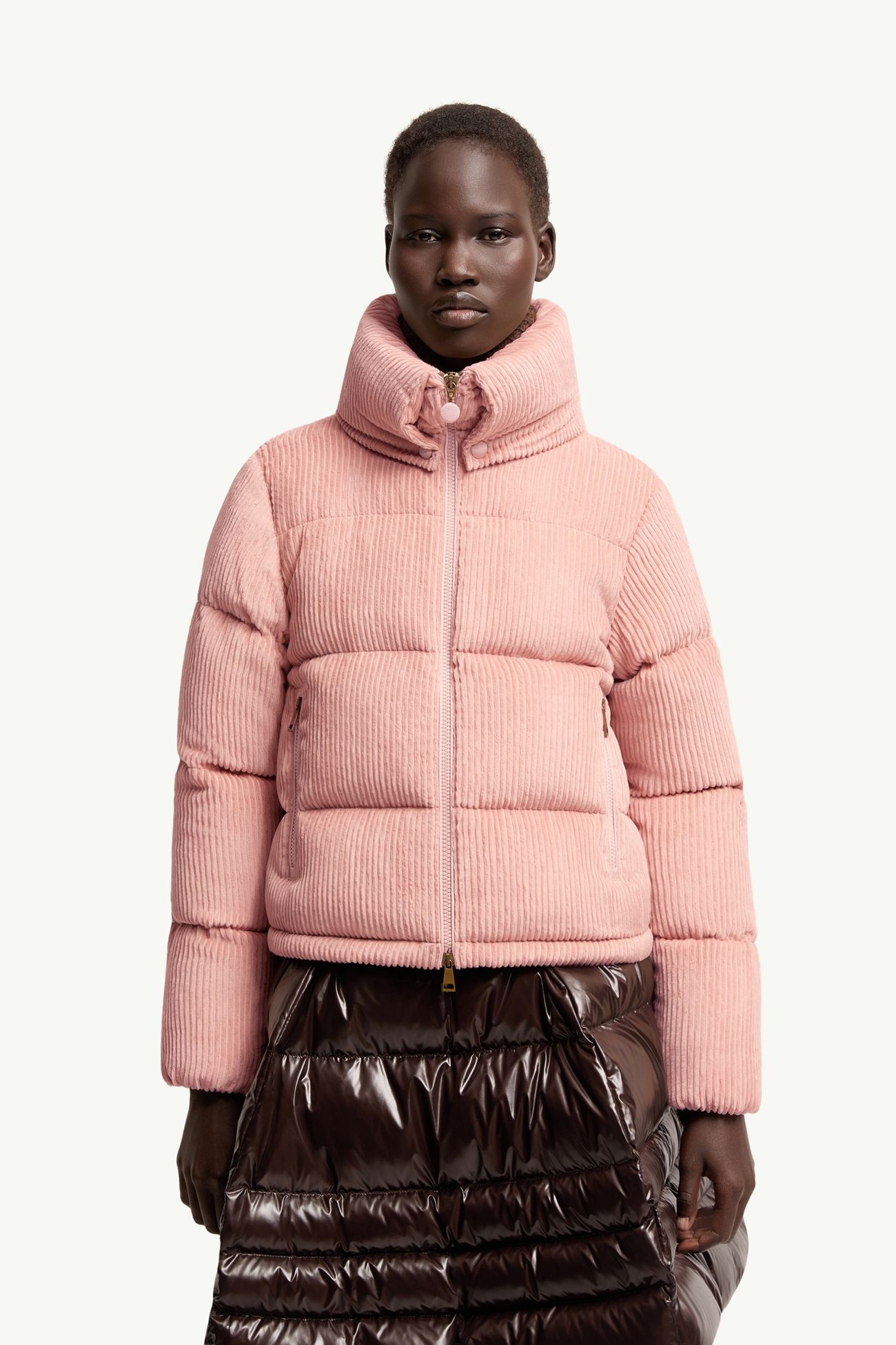 Lumineux Corduroy Short Down Jacket Women Pink Moncler 3