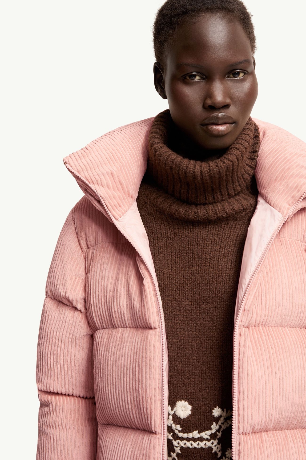 Lumineux 코듀로이 쇼트 다운 재킷 여성 핑크 Moncler 6