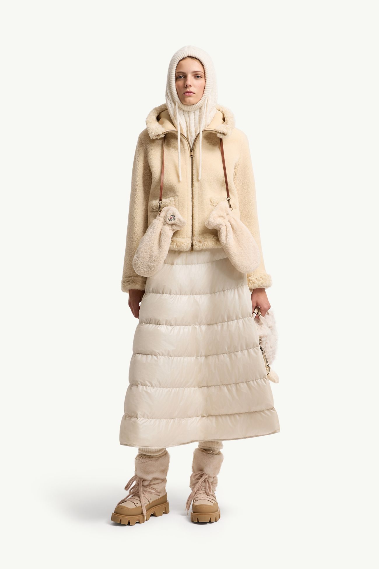 Leuctre連帽羔羊毛短身羽絨外套 女士 淺米色 Moncler 0