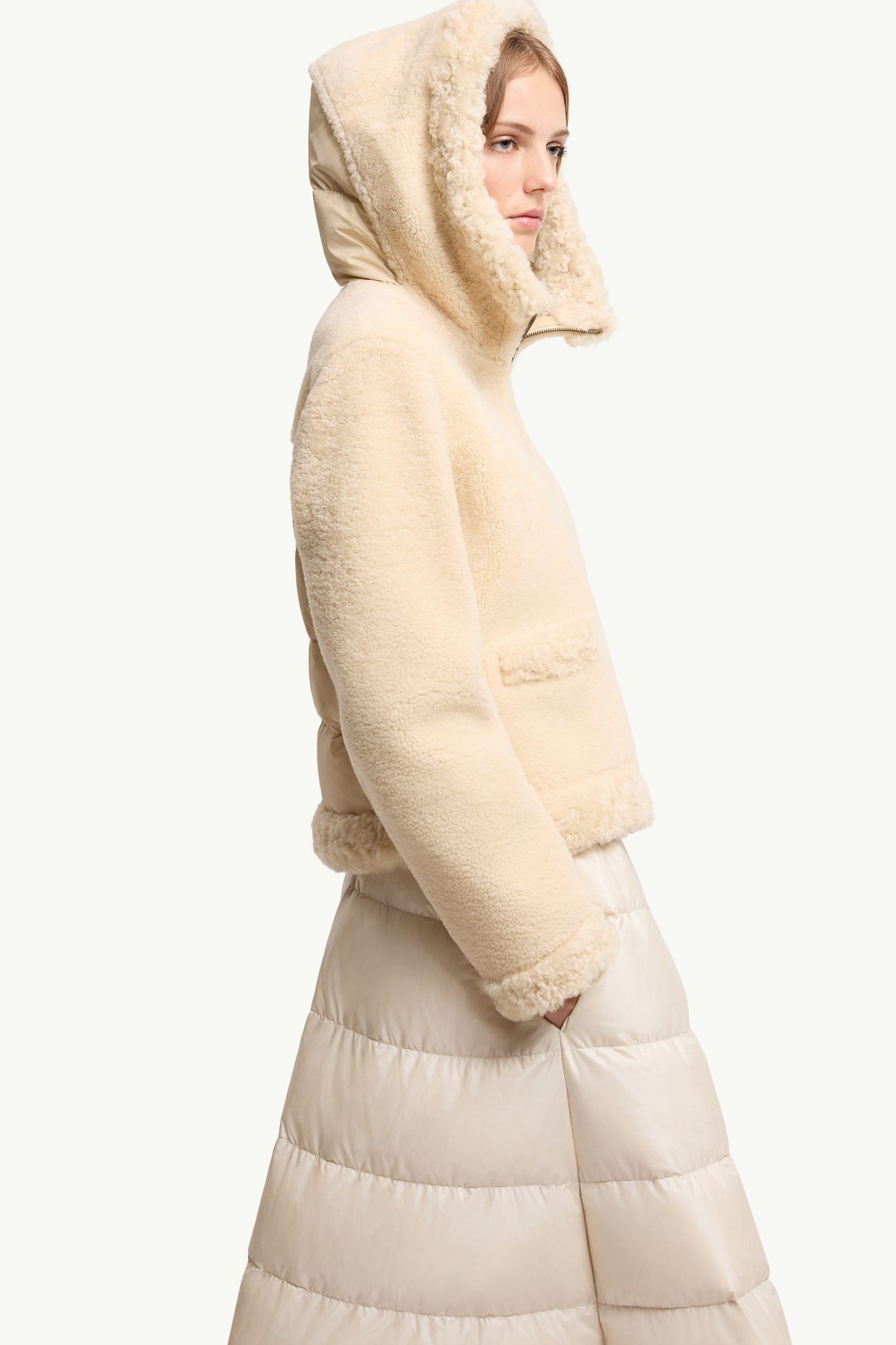 Leuctre連帽羔羊毛短身羽絨外套 女士 淺米色 Moncler 5