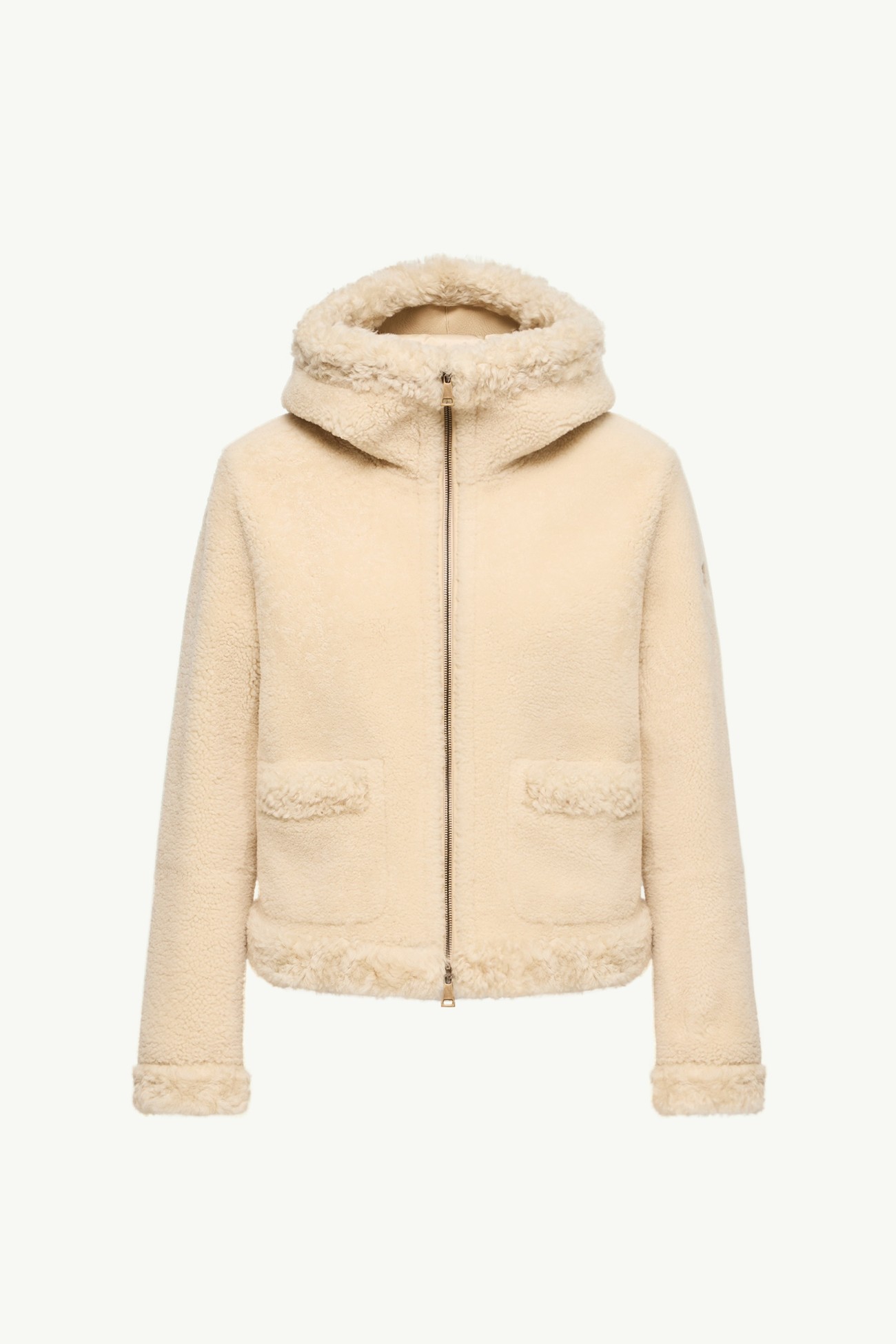 Leuctre Hooded Shearling Short Down Jacket Women Light Beige Moncler 2
