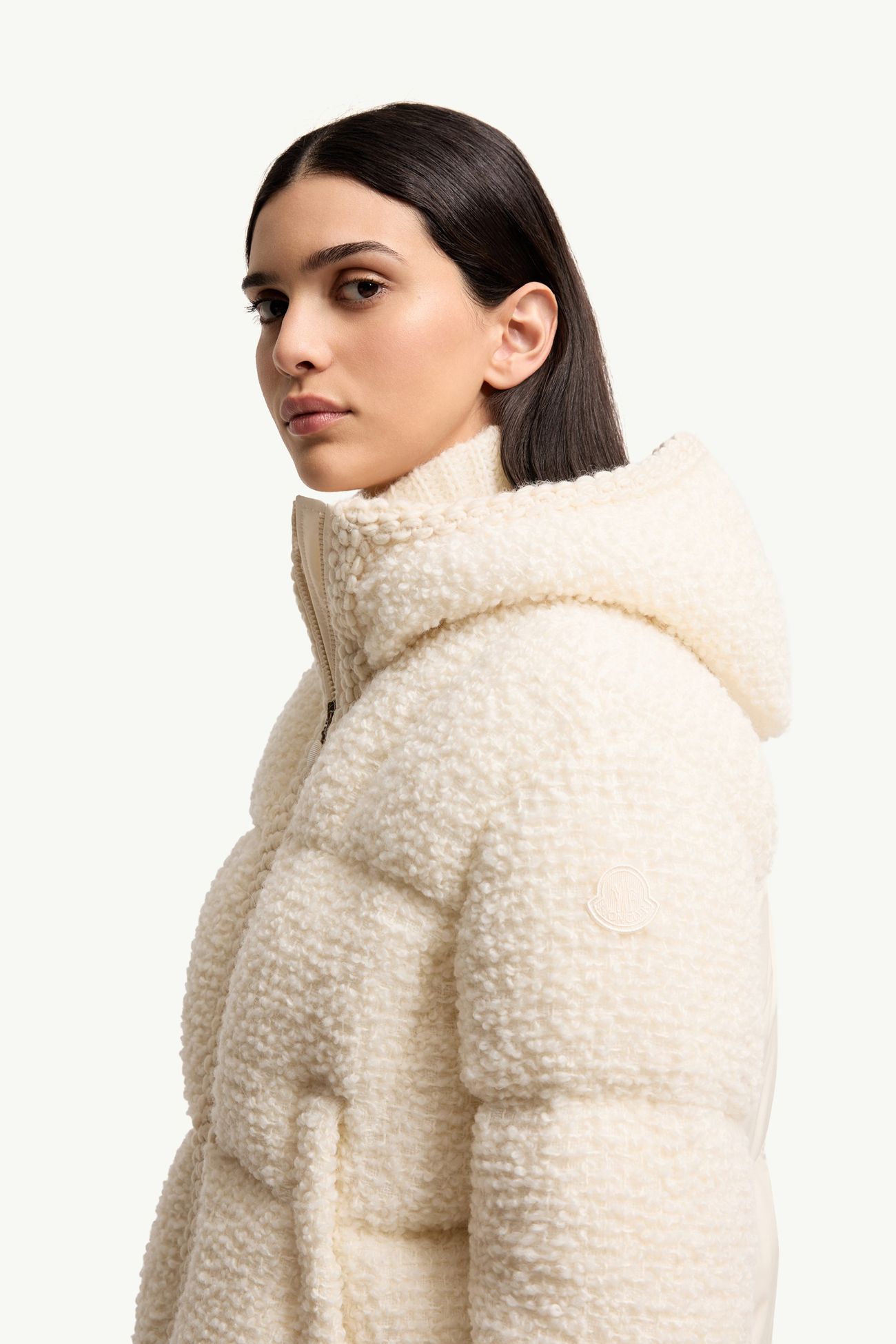 Cristallin kurze Kapuzen-Daunenjacke aus Wollmischung Damen Weiß-Elfenbein Moncler 1