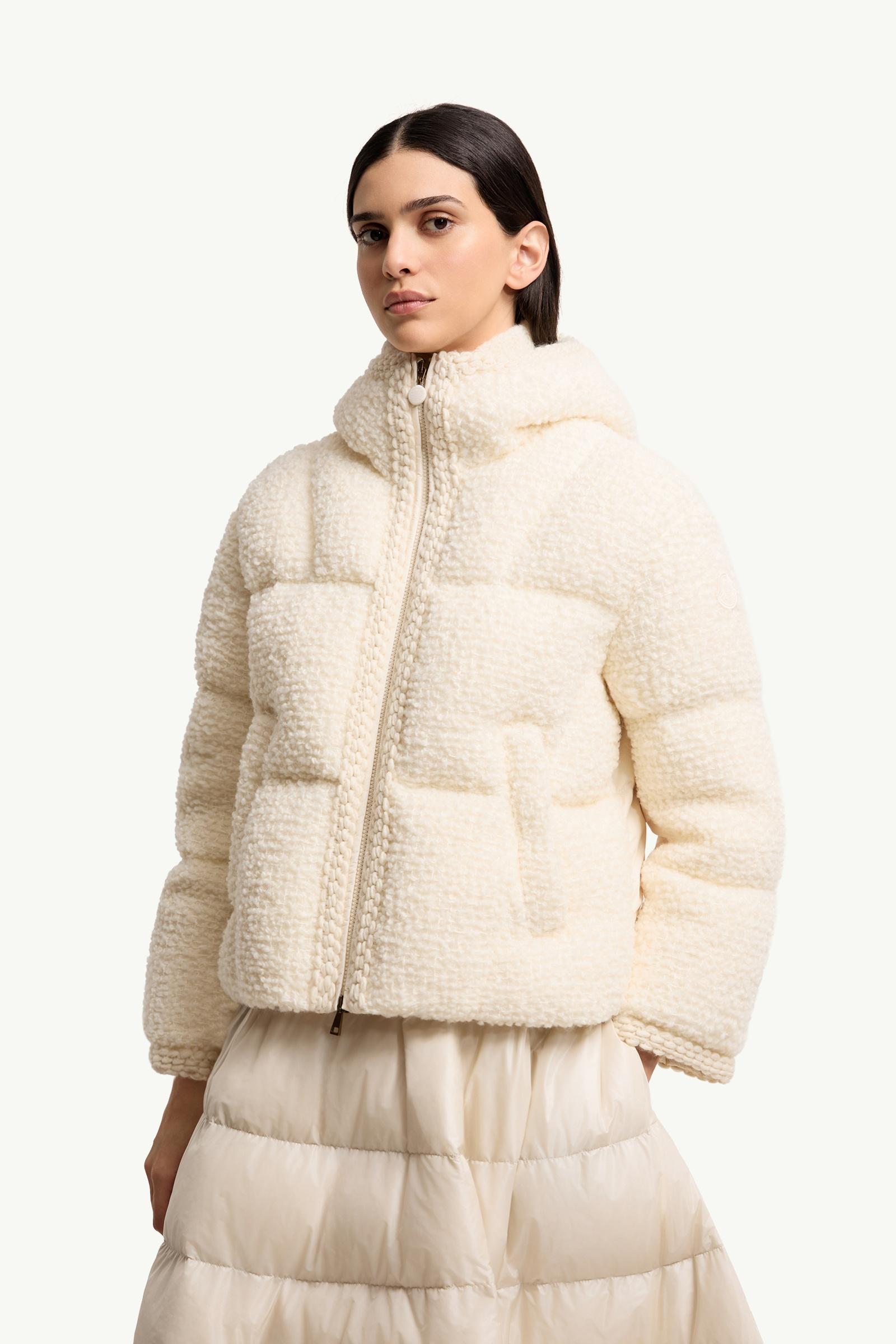 White Ivory Cristallin Hooded Wool Blend Short Down Jacket - Short