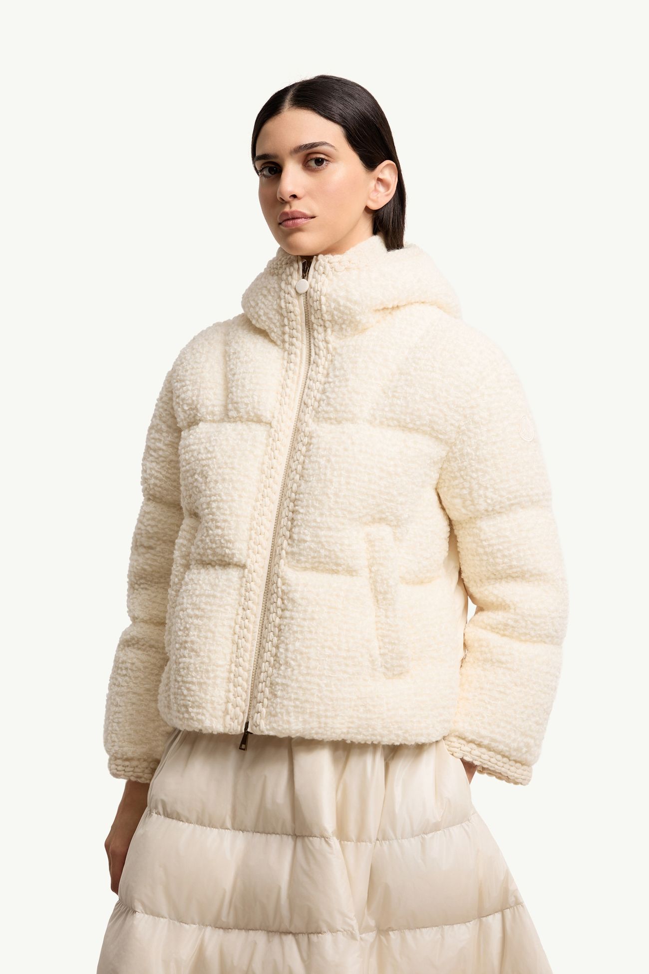 Cristallin Hooded Wool Blend Short Down Jacket Women White Ivory Moncler 3