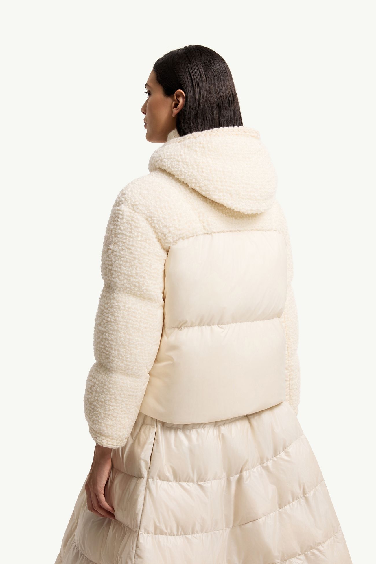 Cristallin kurze Kapuzen-Daunenjacke aus Wollmischung Damen Weiß-Elfenbein Moncler 4