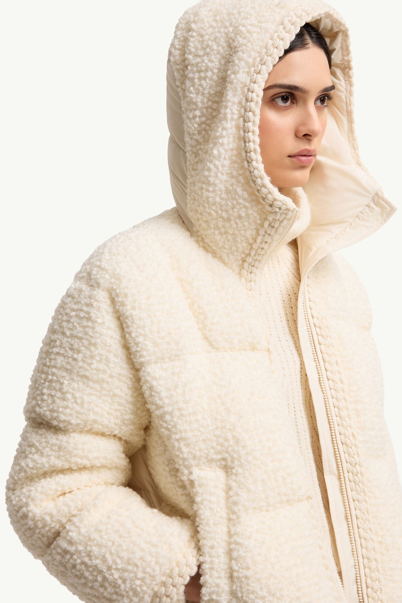 Cristallin kurze Kapuzen-Daunenjacke aus Wollmischung Damen Weiß-Elfenbein Moncler 5