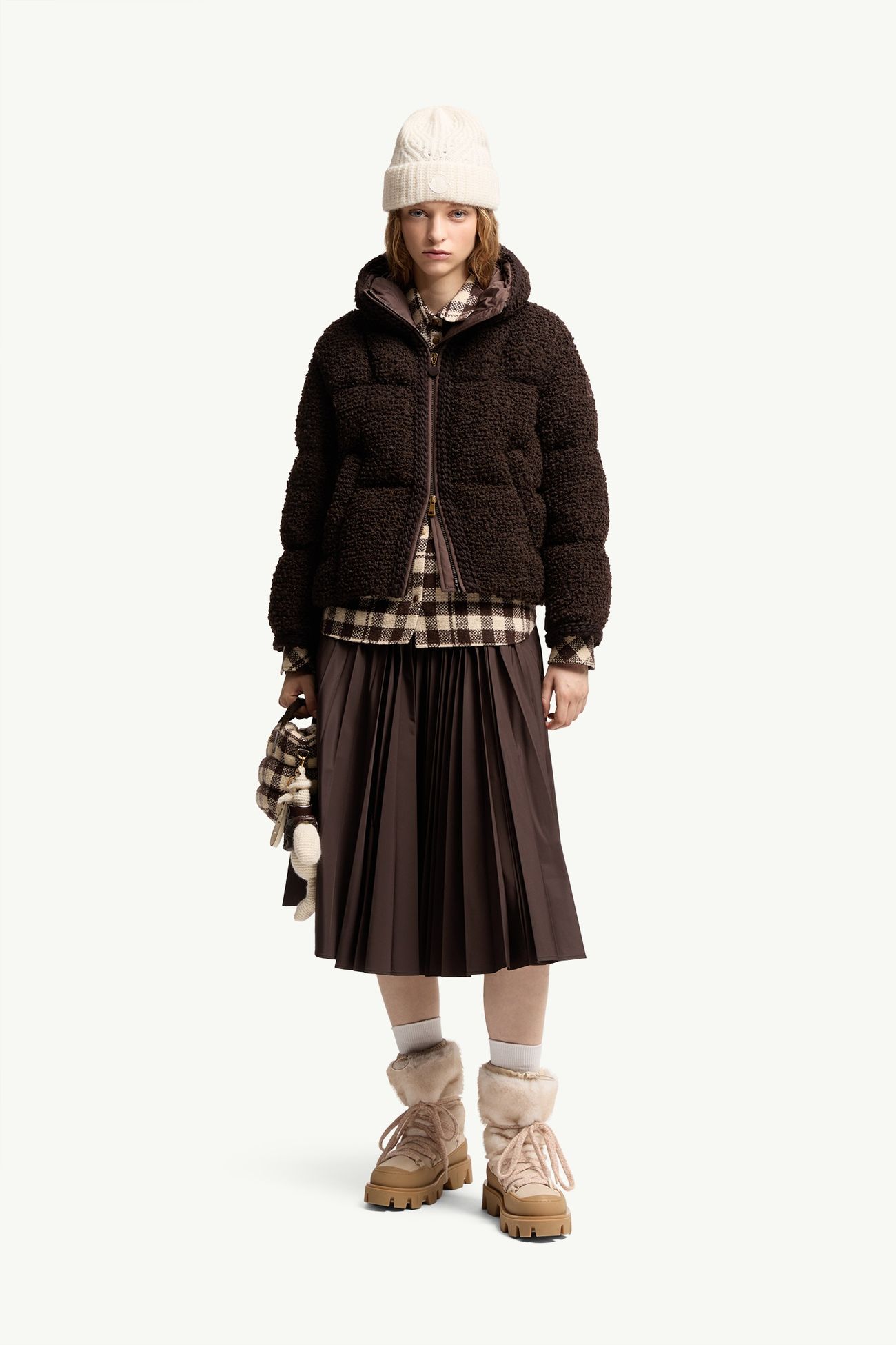 Cristallin Hooded Wool Blend Short Down Jacket Women Brown Moncler 0