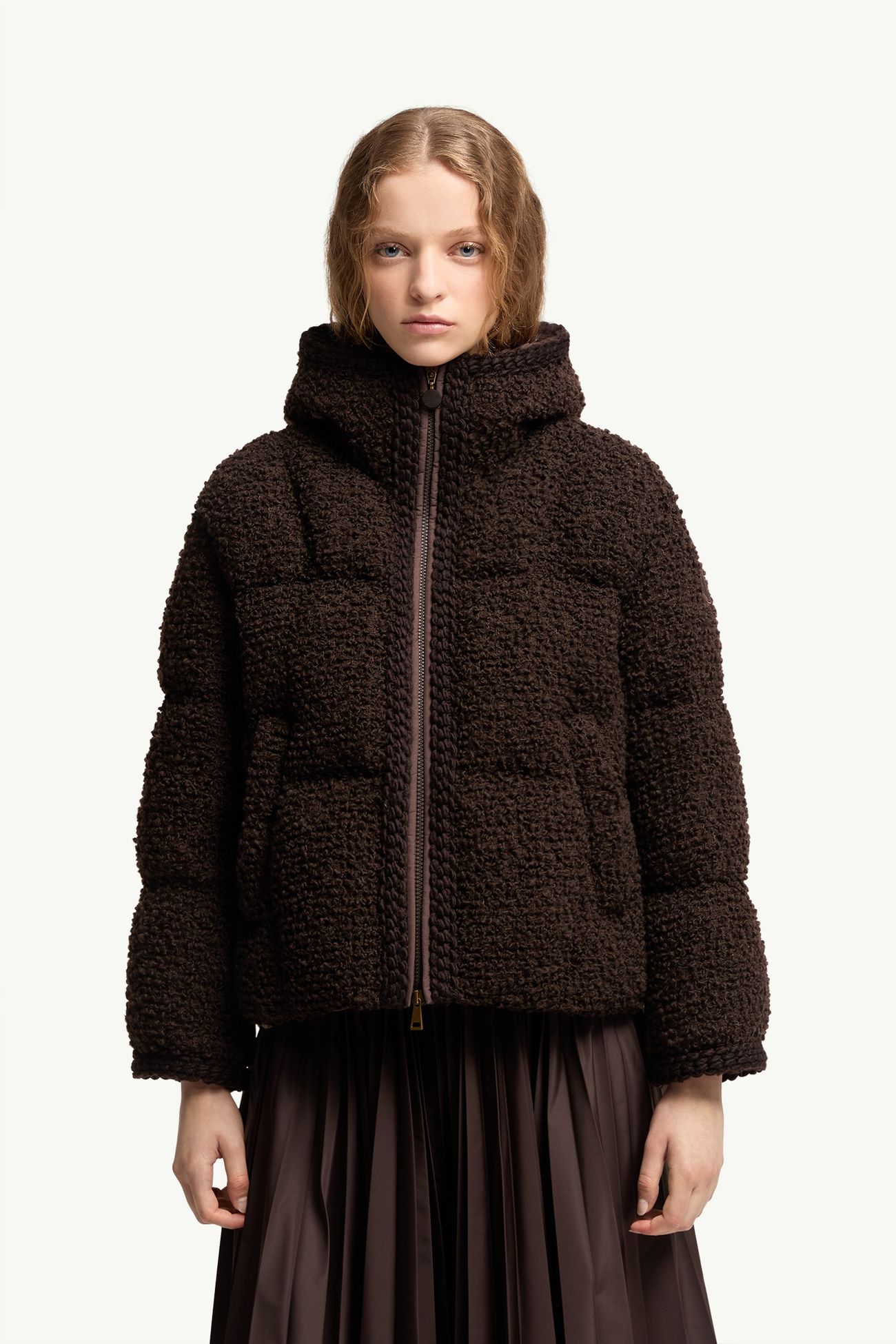 Cristallin Hooded Wool Blend Short Down Jacket Women Brown Moncler 3