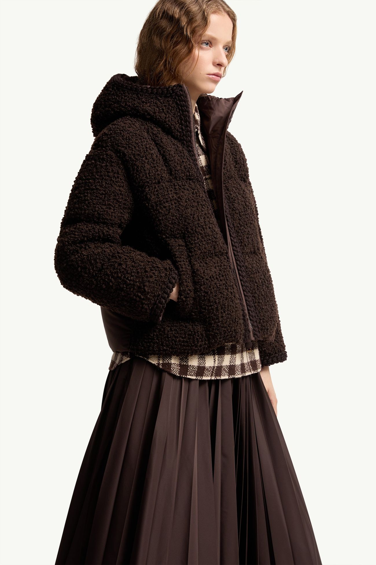 Cristallin Hooded Wool Blend Short Down Jacket Women Brown Moncler 5