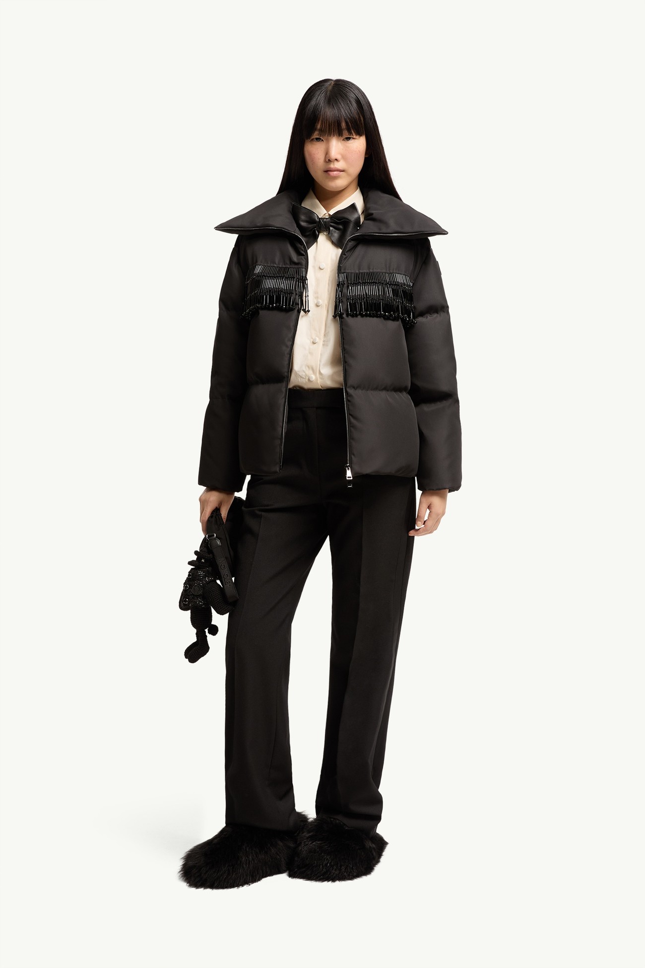 Piumino midi Manchot con finiture di perline Donna Nero Moncler 0