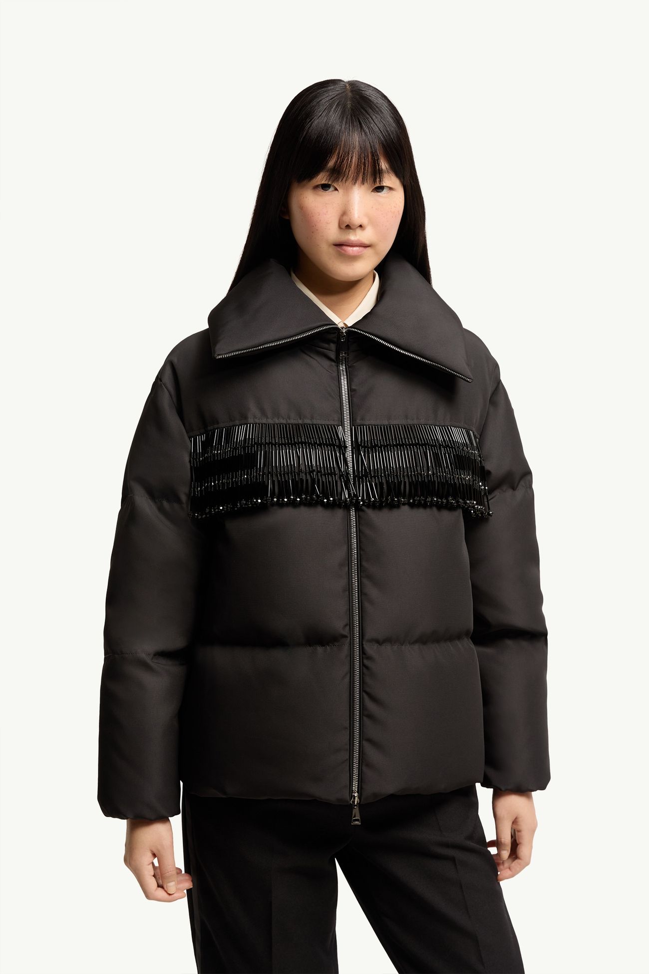 Doudoune mi-longue Manchot à bordure perlée Femmes Noir Moncler 3