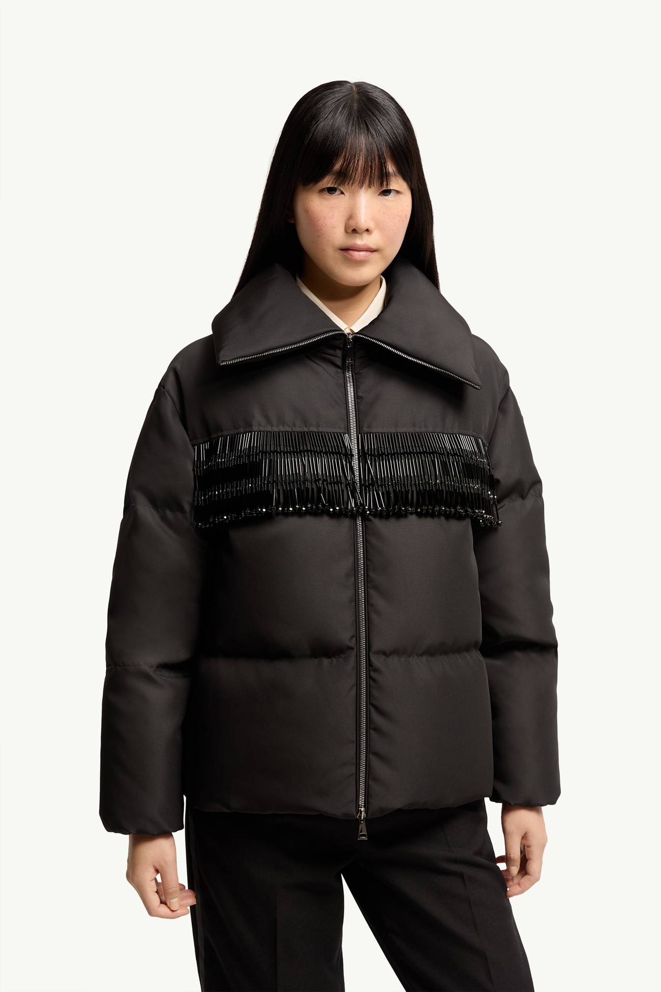 Piumino midi Manchot con finiture di perline Donna Nero Moncler 3