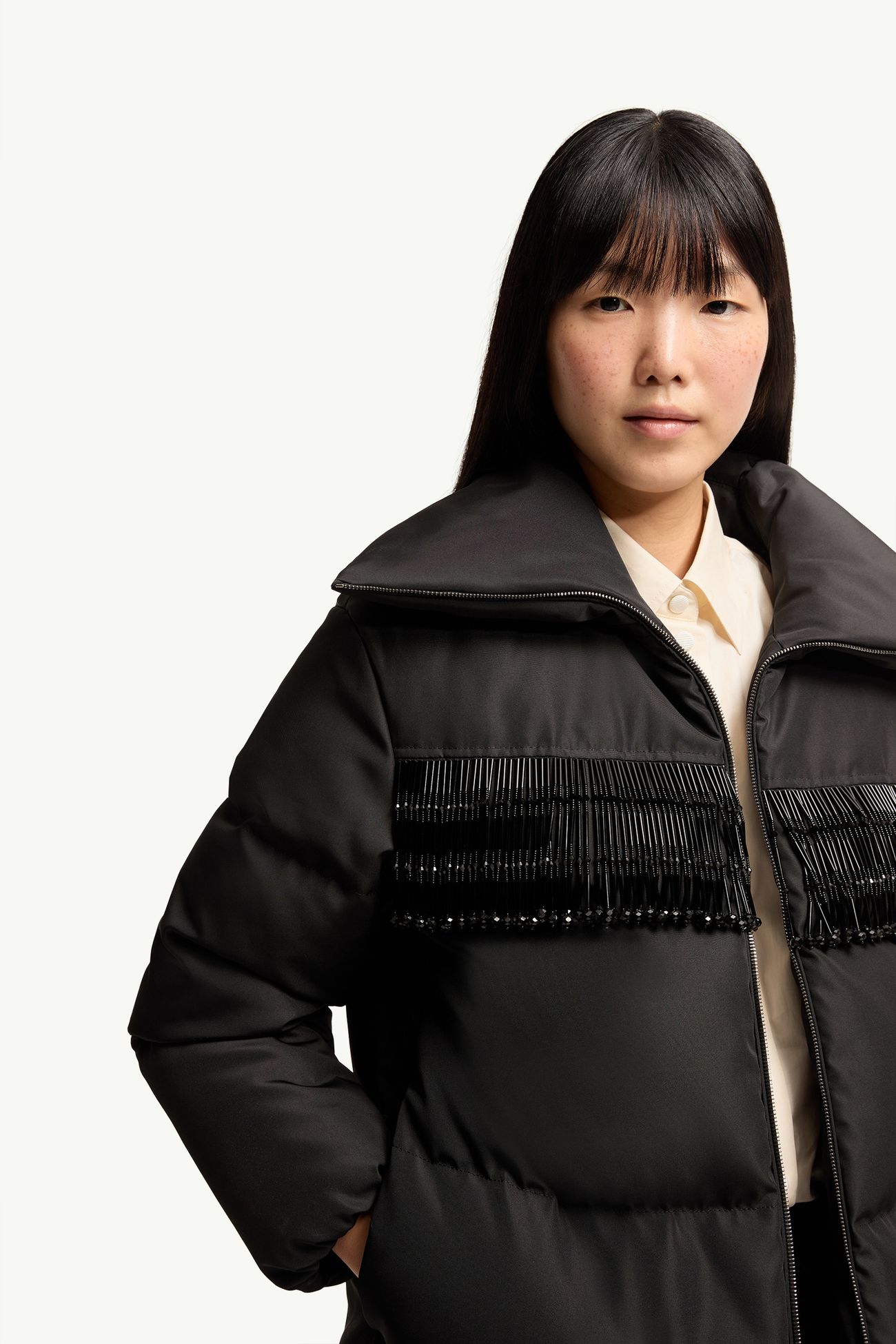 Piumino midi Manchot con finiture di perline Donna Nero Moncler 5