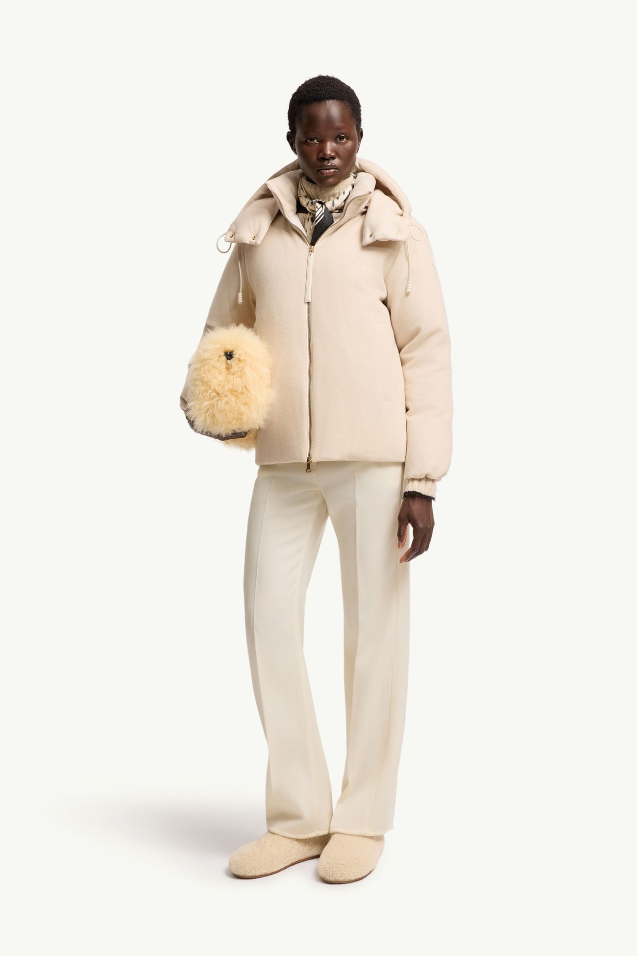 Vivante Hooded Wool & Cashmere Short Down Jacket Women Light Beige Moncler 0