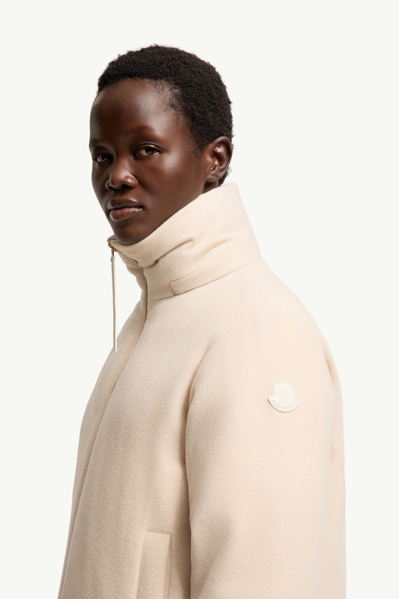 Piumino corto Vivante in lana e cashmere con cappuccio Donna Beige Chiaro Moncler 1