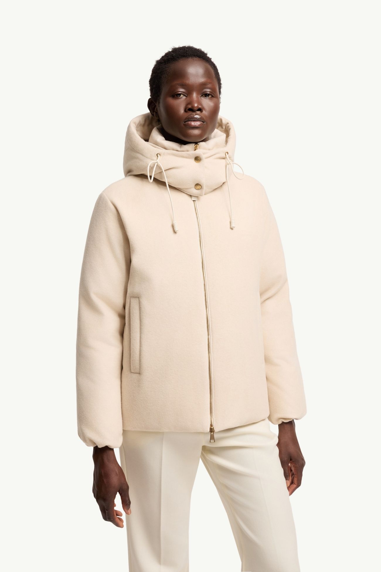 Vivante kurze Daunenjacke aus Wolle und Kaschmir mit Kapuze Damen Hellbeige Moncler 3