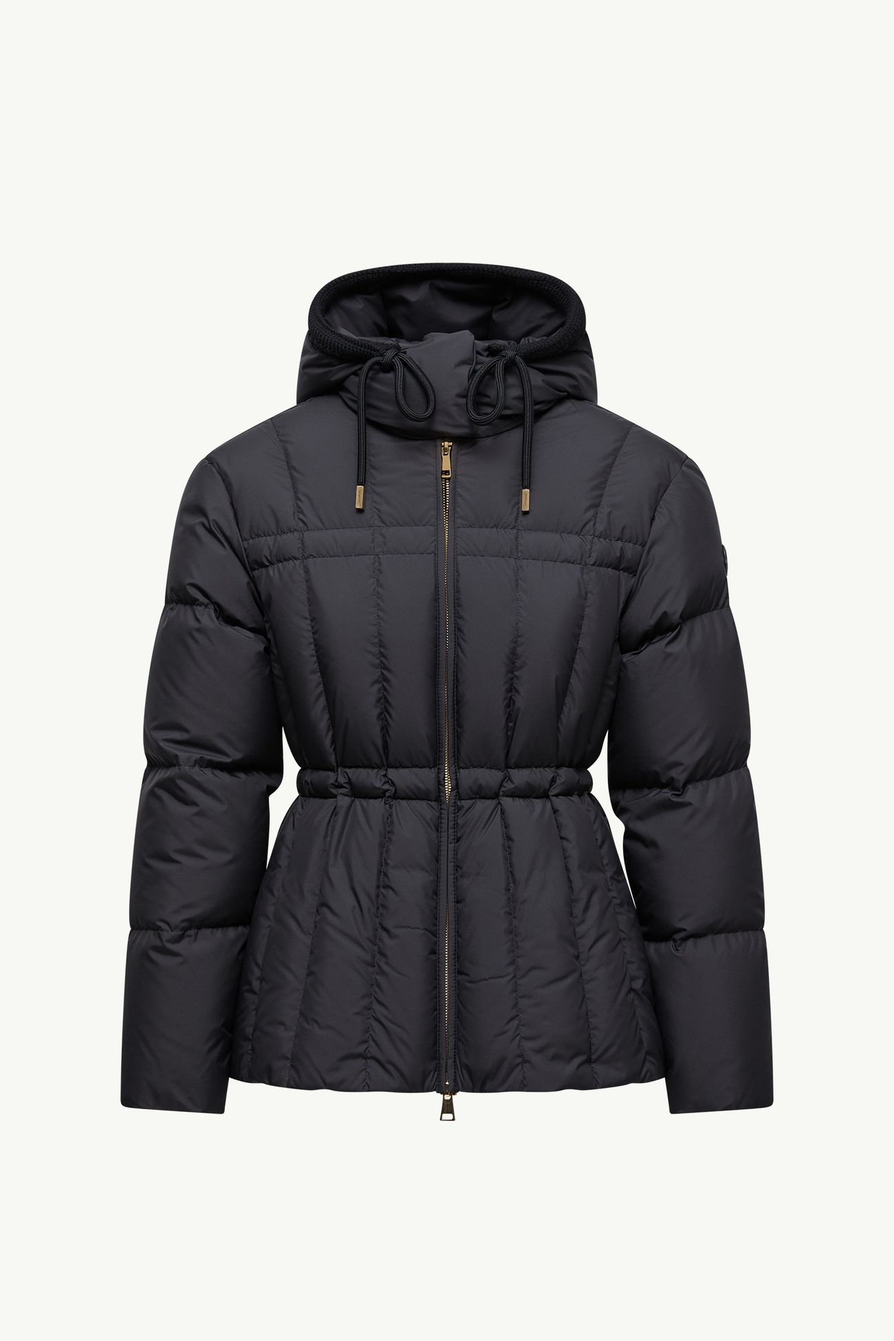 Piumino Corto con Cappuccio e Trapuntatura Verticale Estom Donna Nero Moncler 2