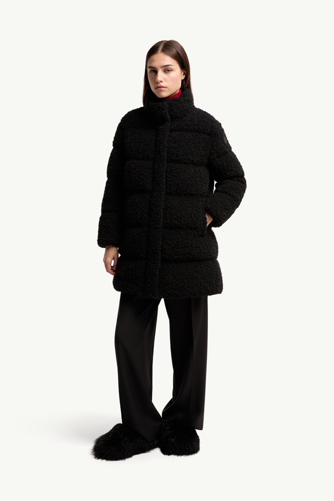 Remarquable Tweed Mid-Length Down Jacket Women Black Moncler 3